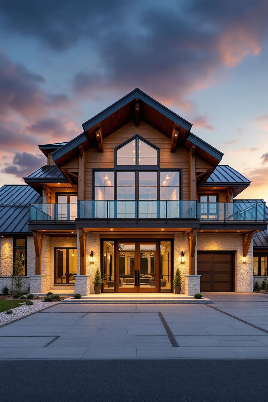 Modern barndominium with large windows and sleek design