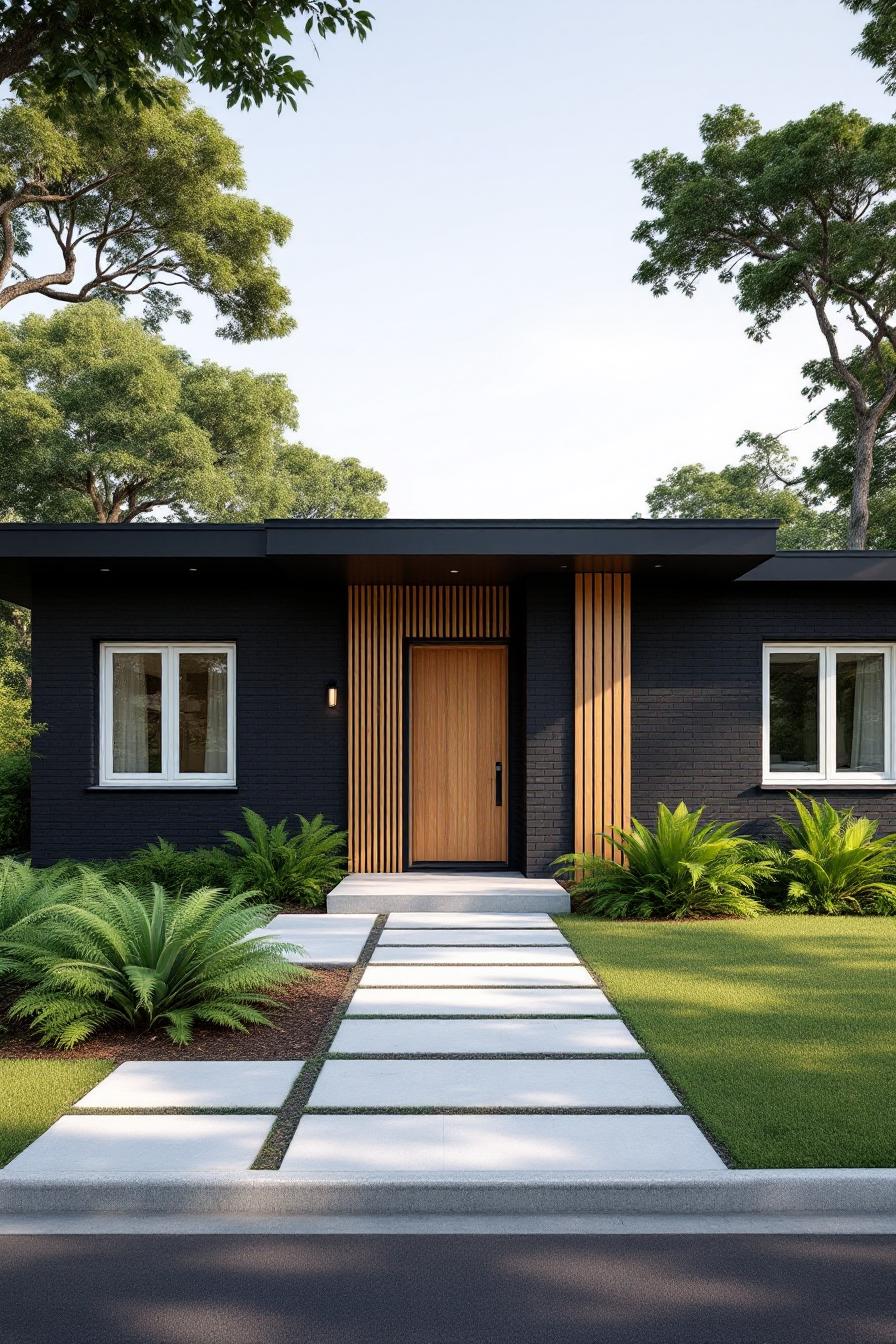 Sleek modern brick house with a wooden entrance