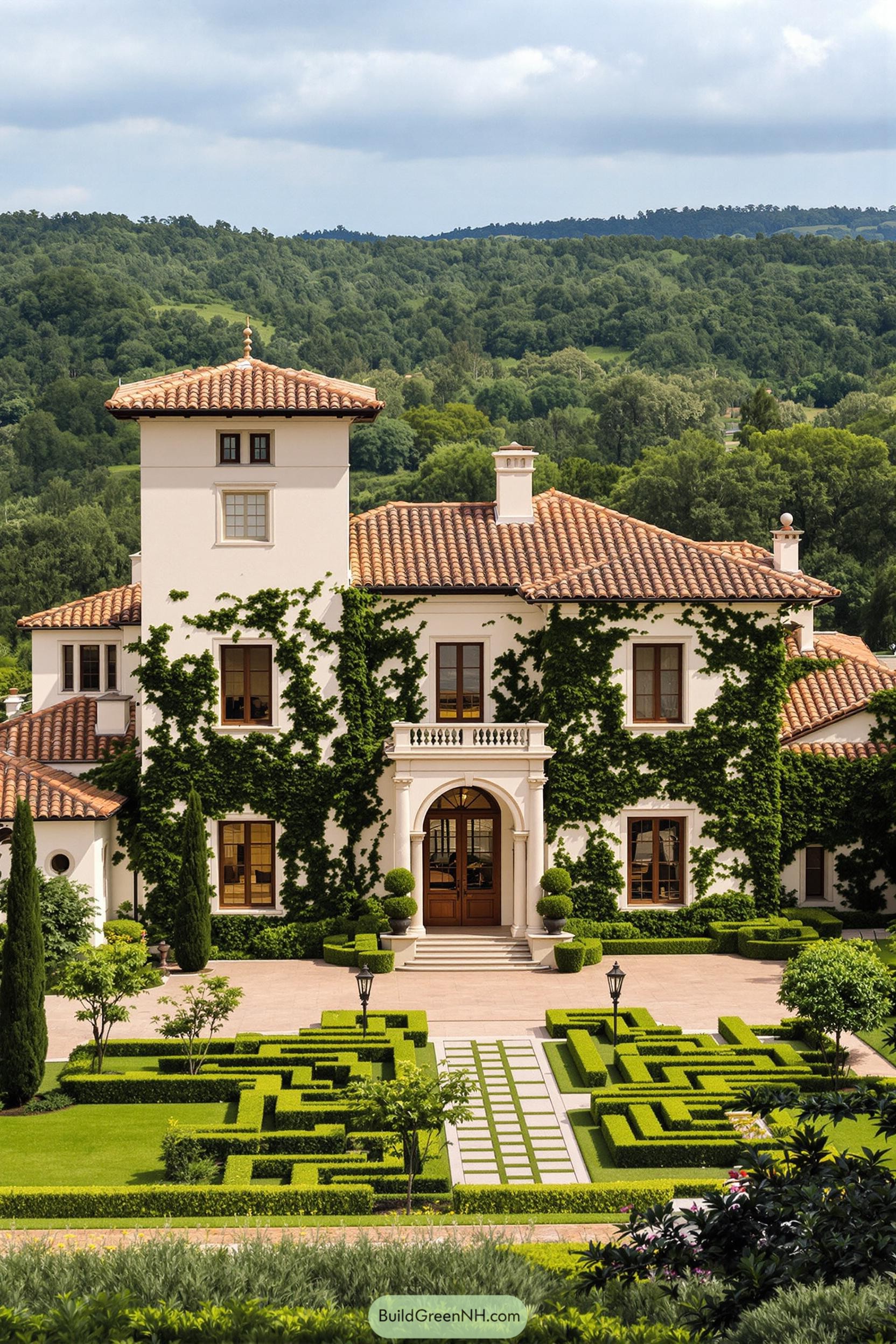 Elegant Tuscan mansion with lush greenery
