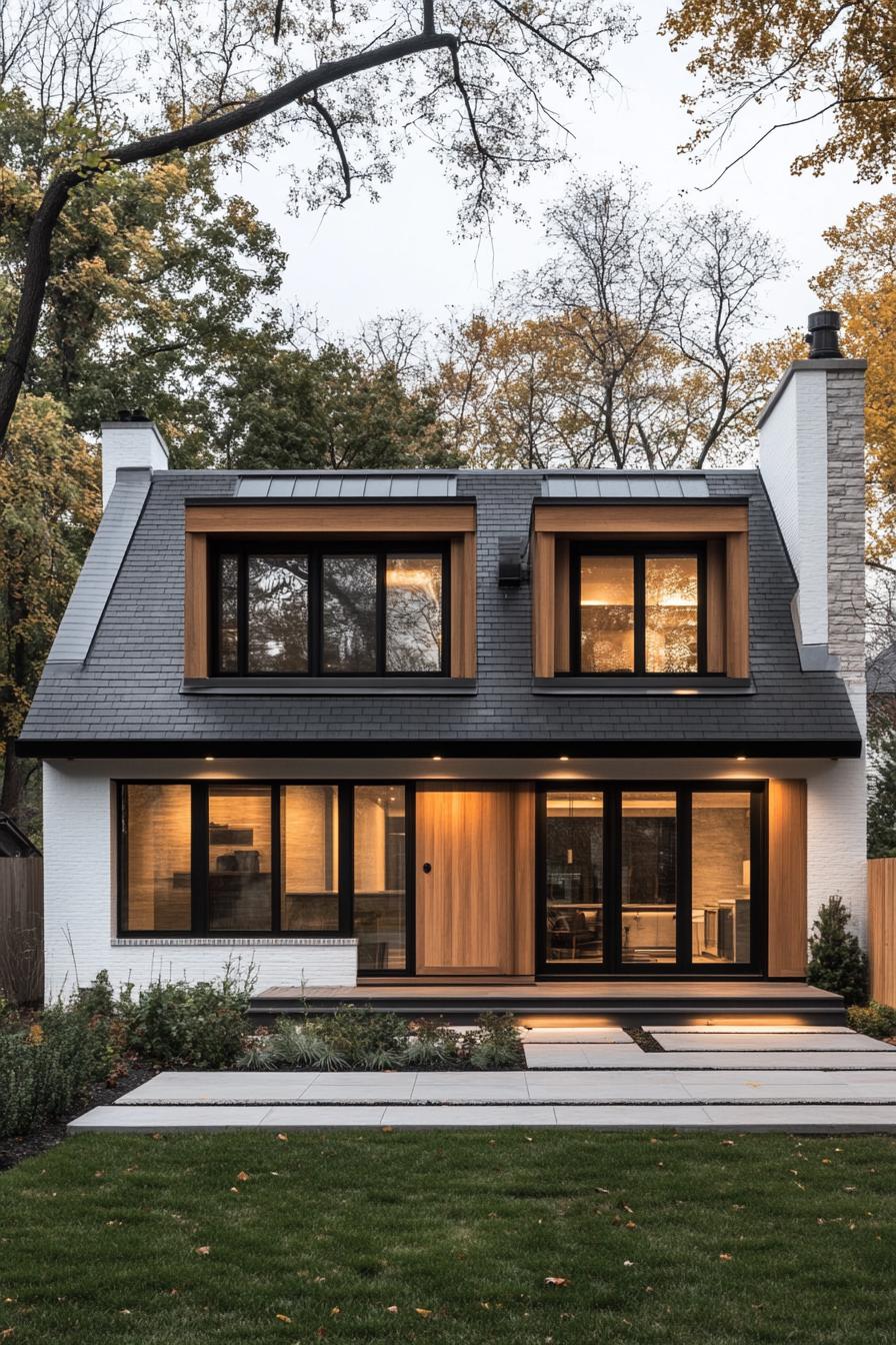 Modern bungalow with twin dormers and lush garden