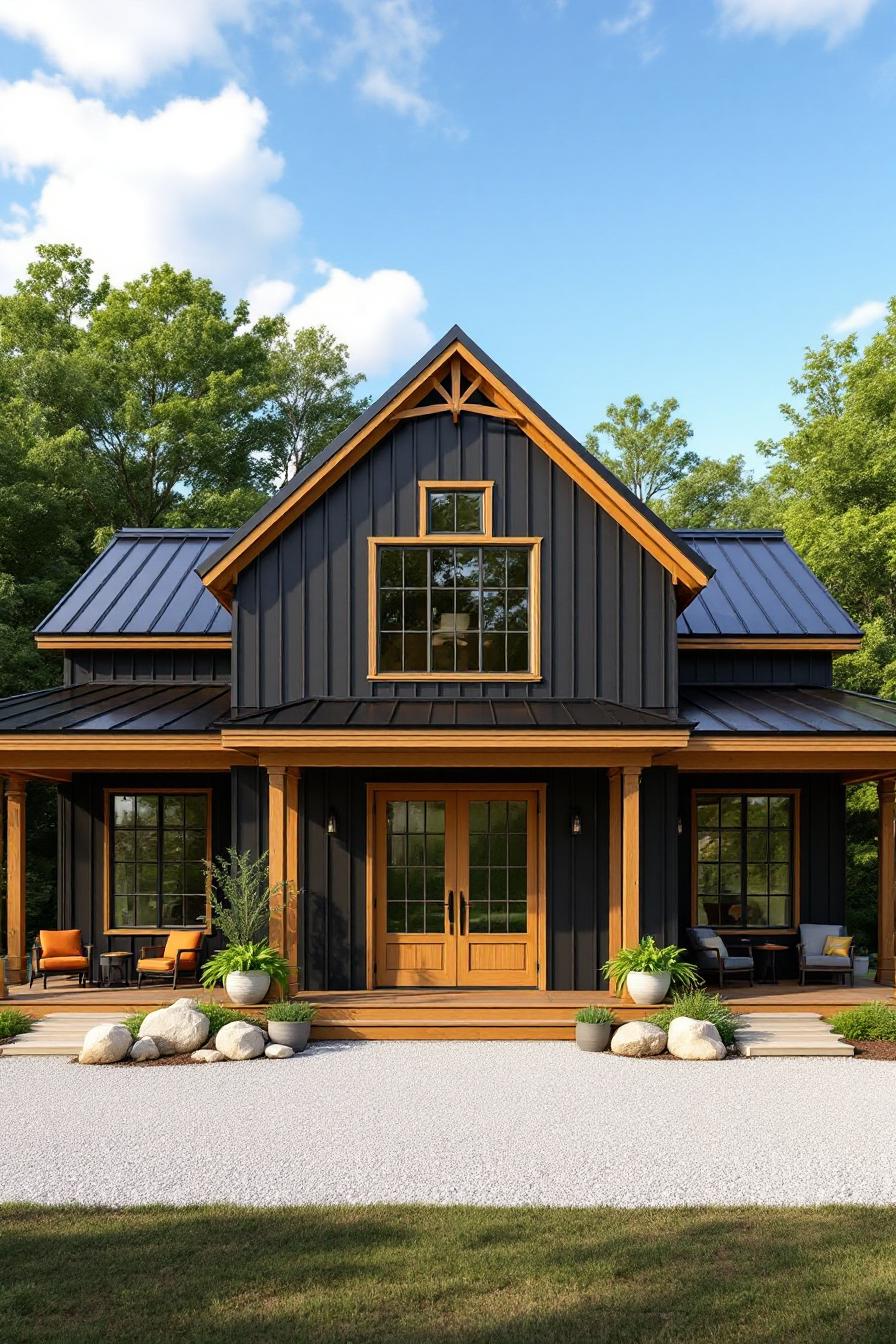 Country-style house with wooden accents and a front porch
