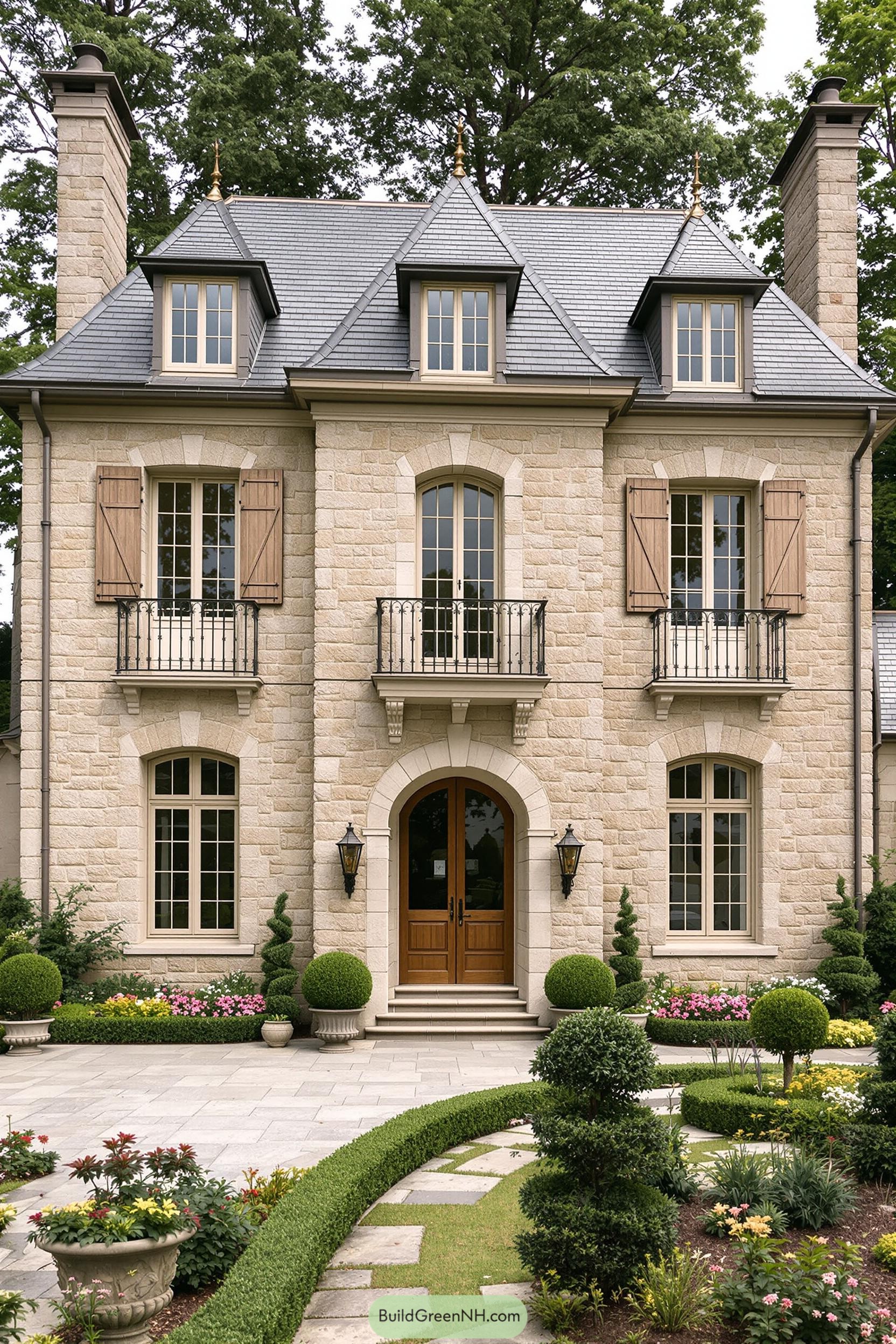 Quaint country house with lush garden and slate roof