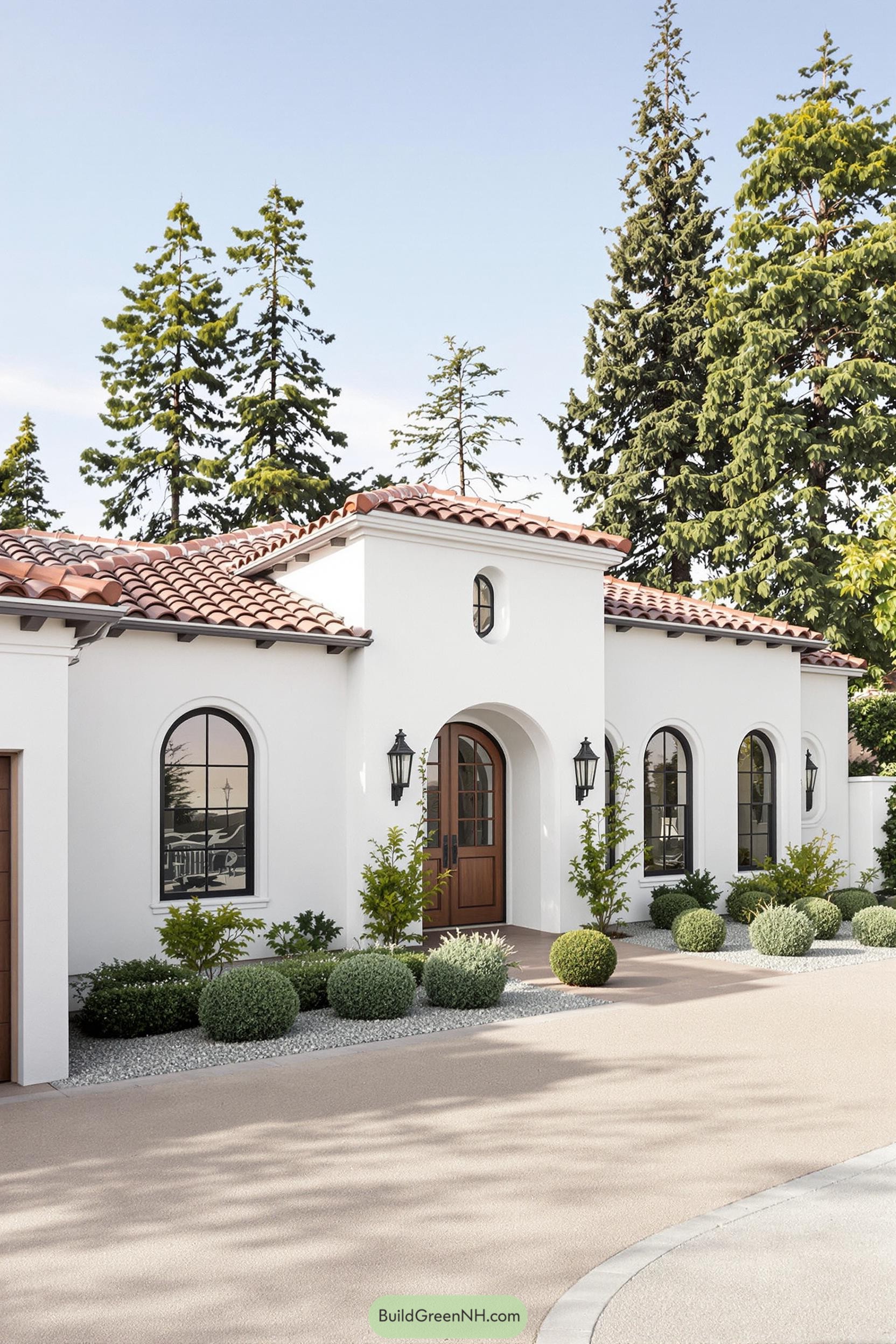 White stucco Spanish Revival house with terracotta roof