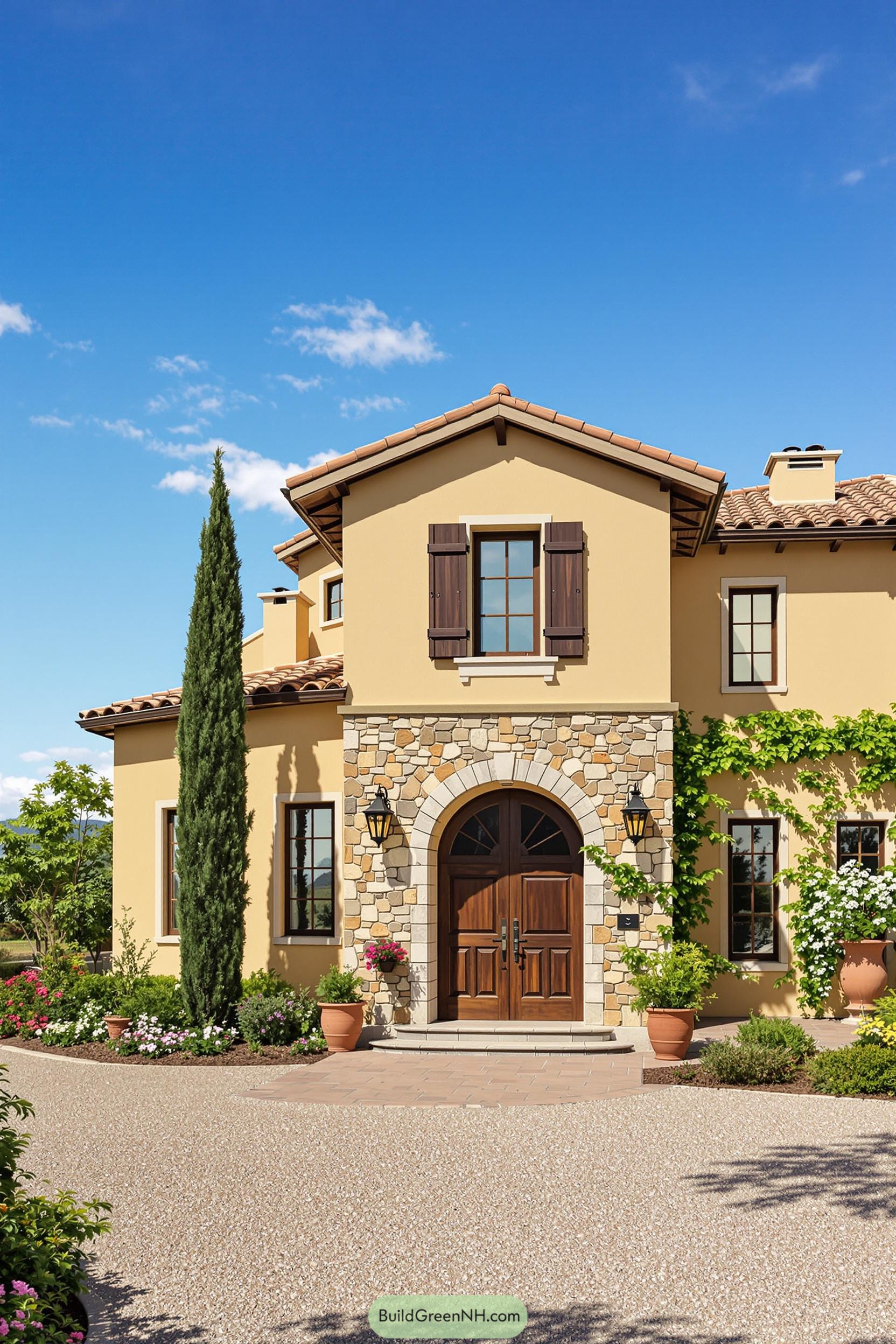 Tuscan-style house with stone accents