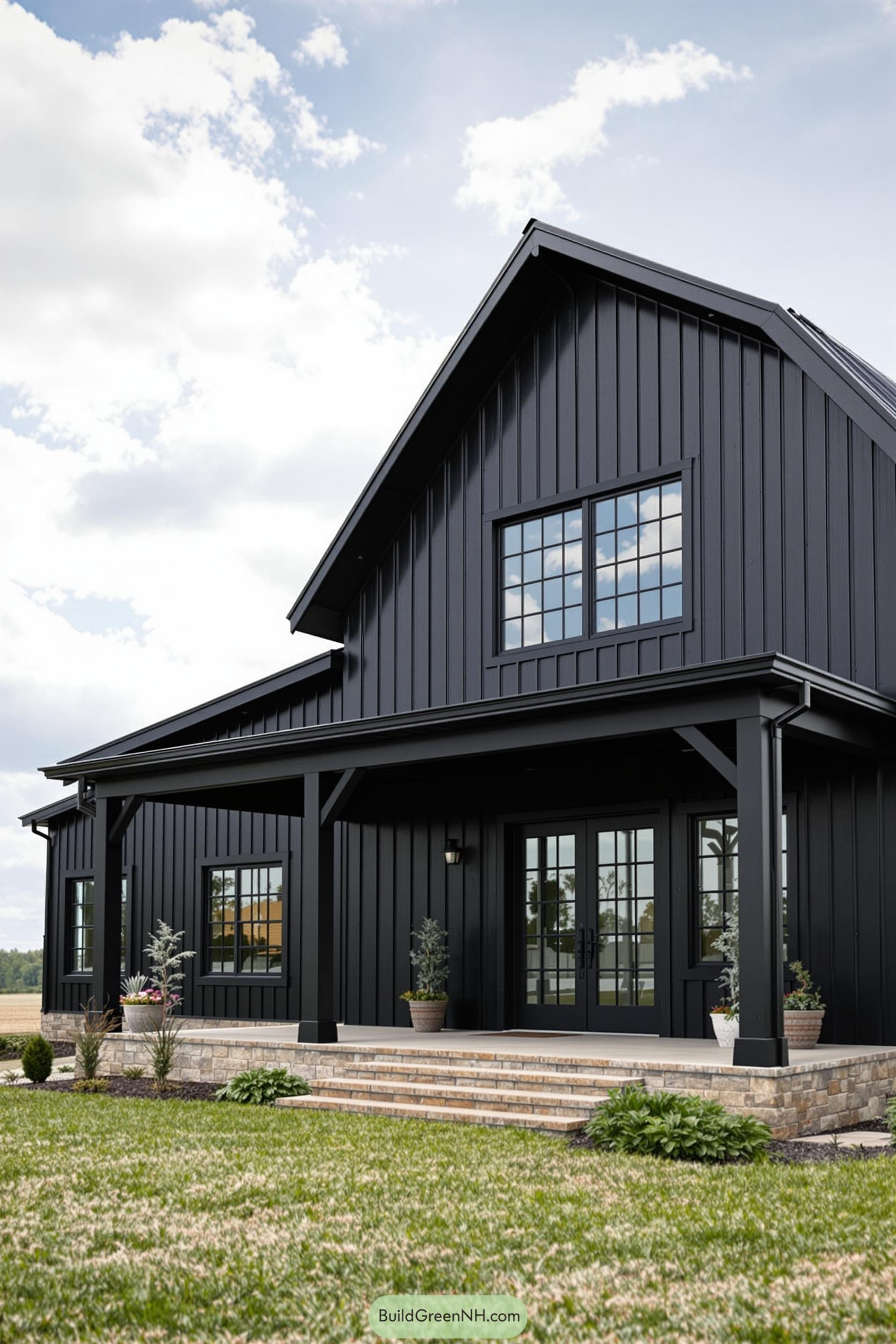 Dark modern house with large windows