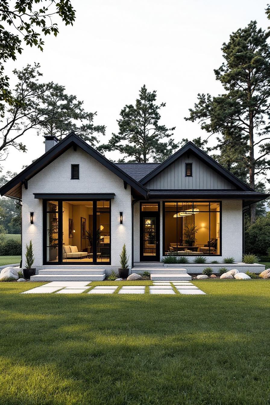 Craftsman house with large windows and lush front lawn
