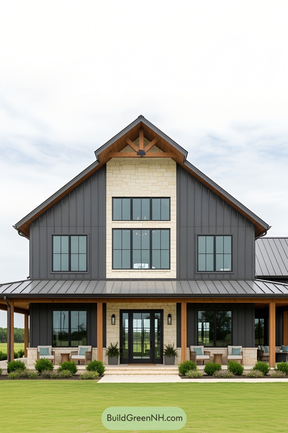Modern ranch-style home with large windows