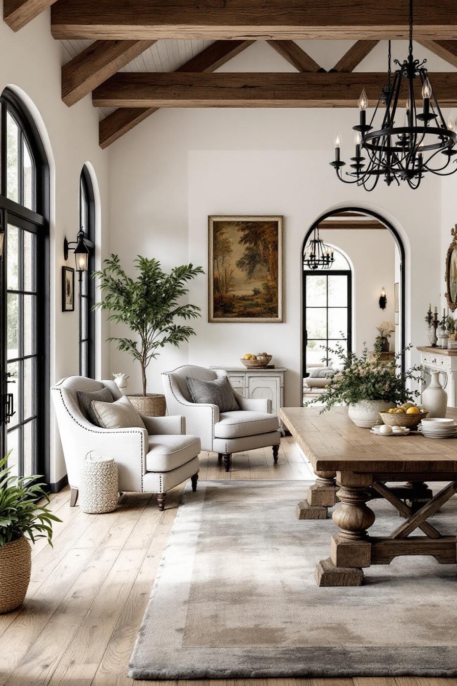 Elegant farmhouse living room with stylish decor