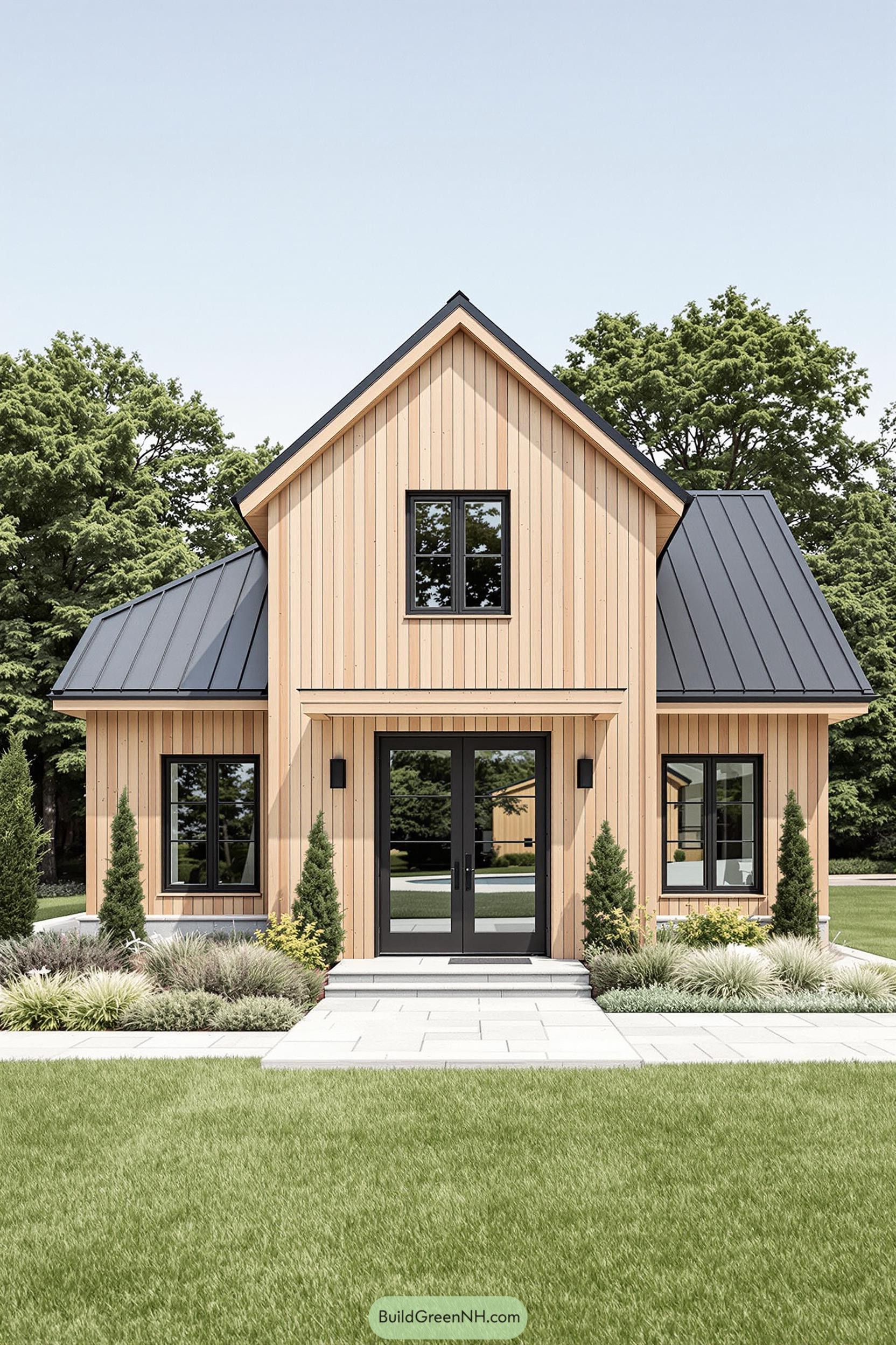 Modern barn house with wooden facade