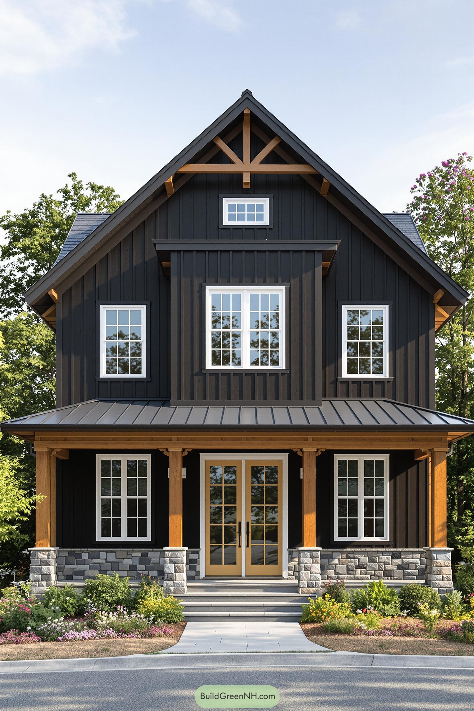 Chic two-story farmhouse with black siding