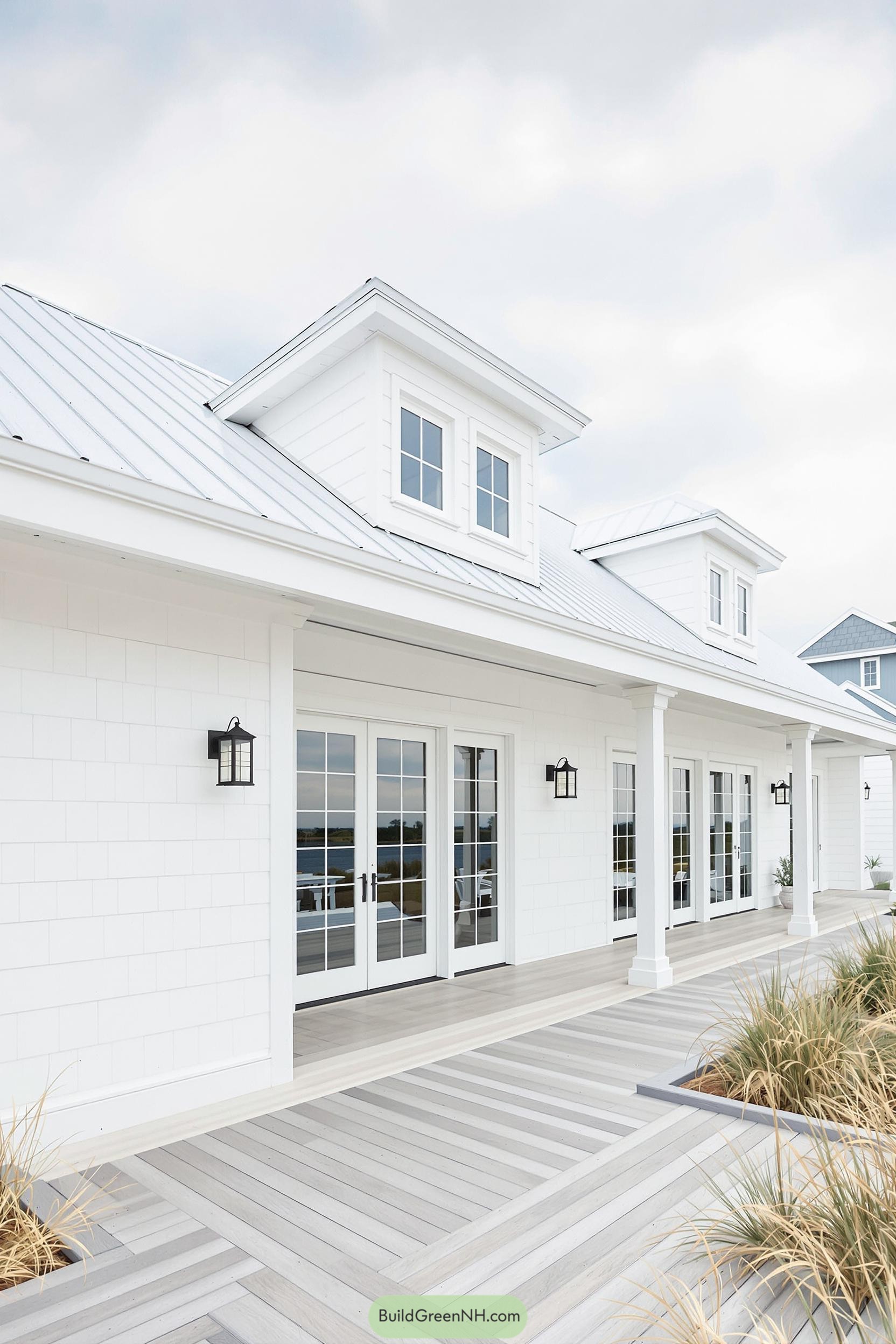 Chic Florida bungalow with white exterior and French doors
