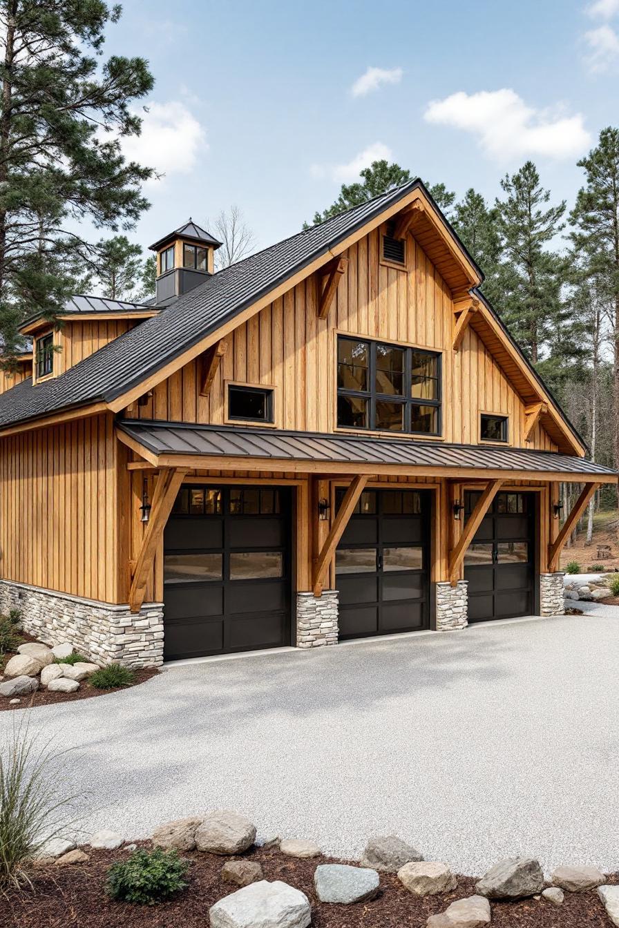 Rustic barn with modern garage doors