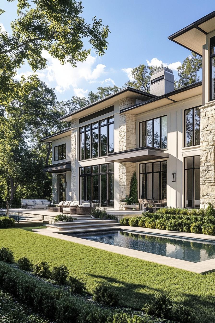 Luxurious villa with large windows and a private pool