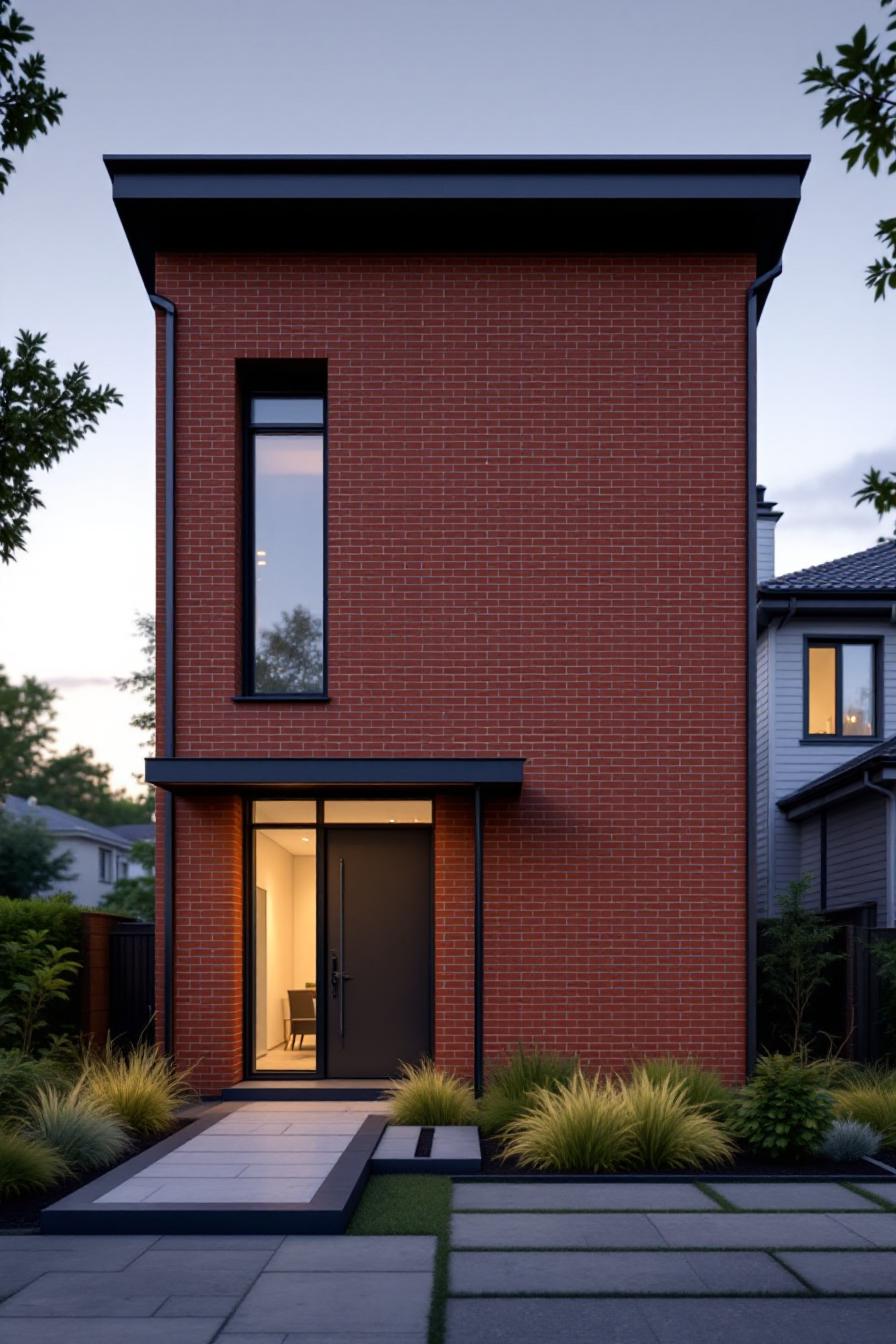 Tall red brick house with sleek black accents