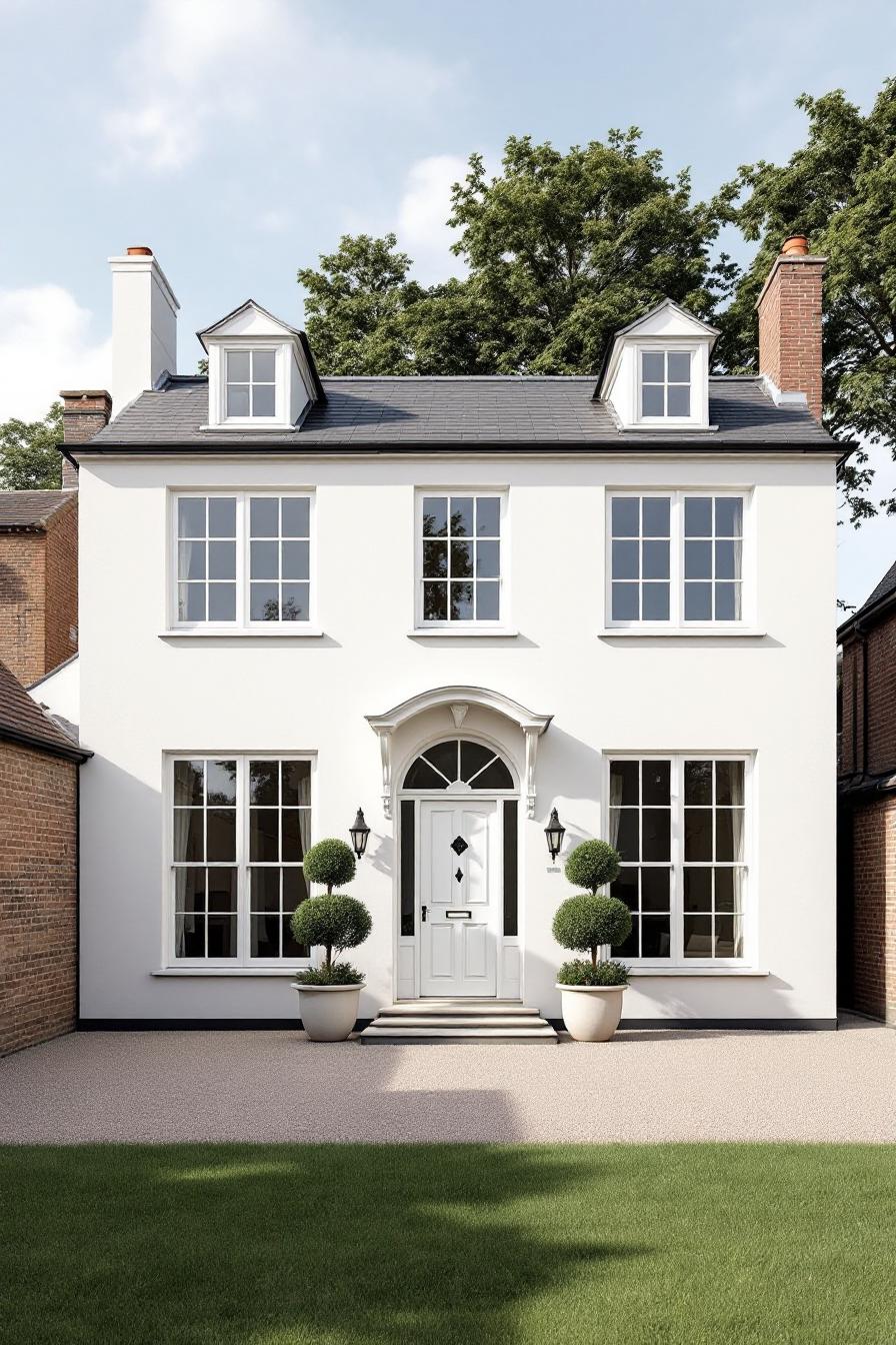 White Georgian house with dormer windows