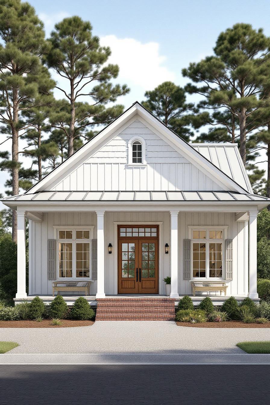 White cottage with a gable roof and inviting front porch