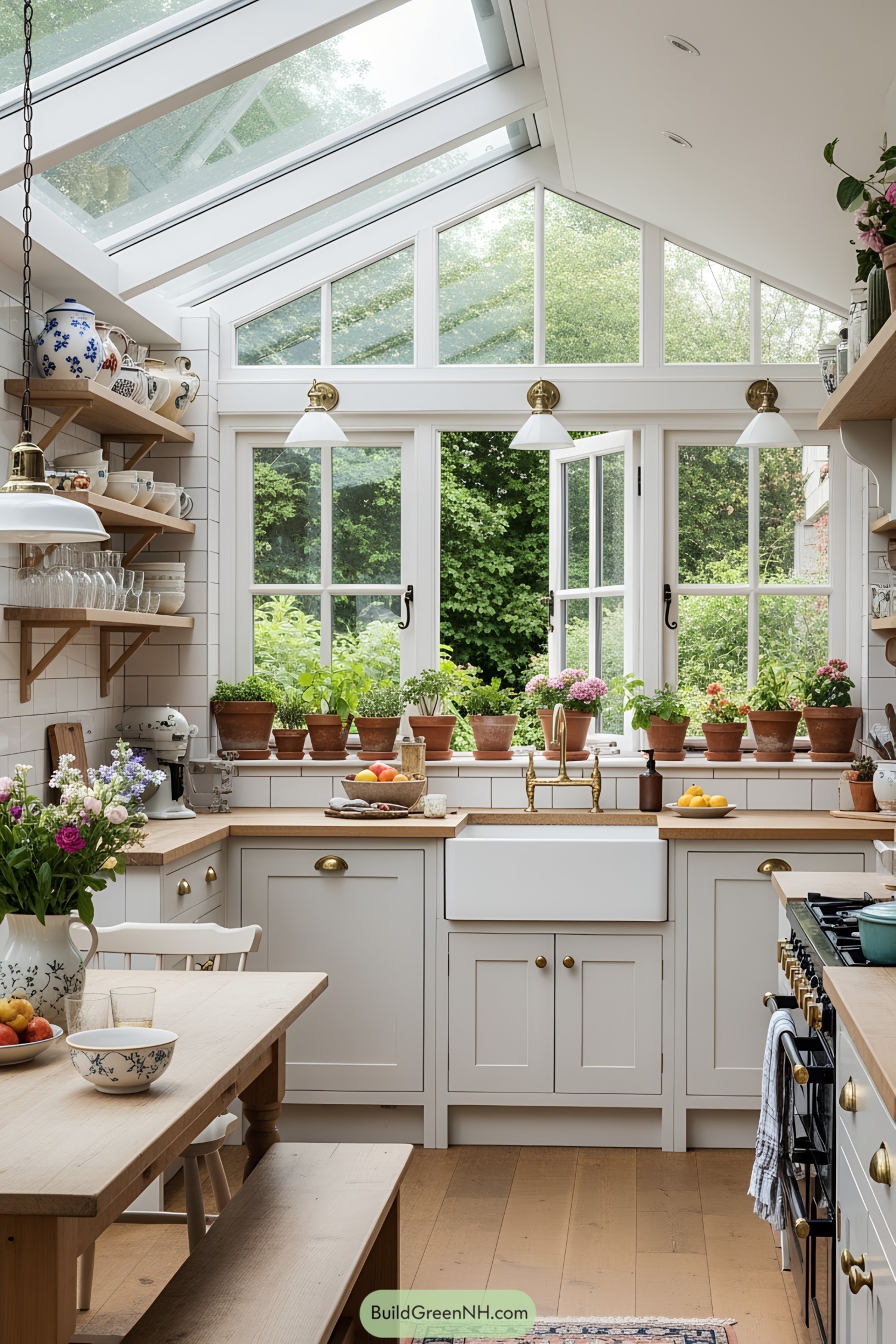 Rustic kitchen with wooden accents and potted plants