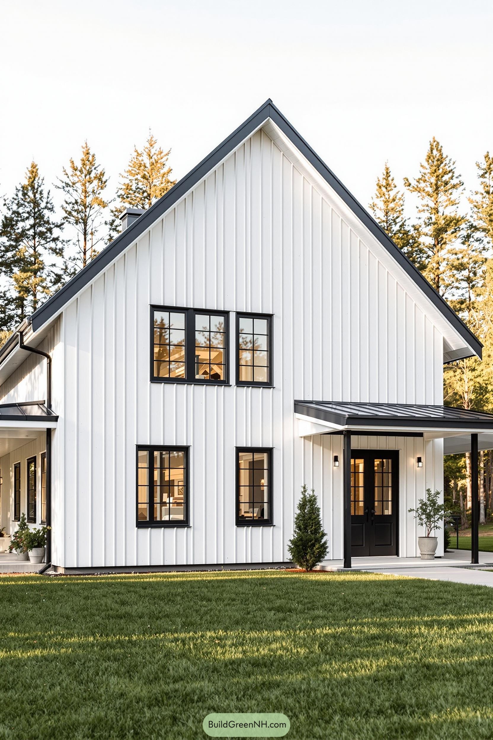 White Scandinavian barn house with black accents