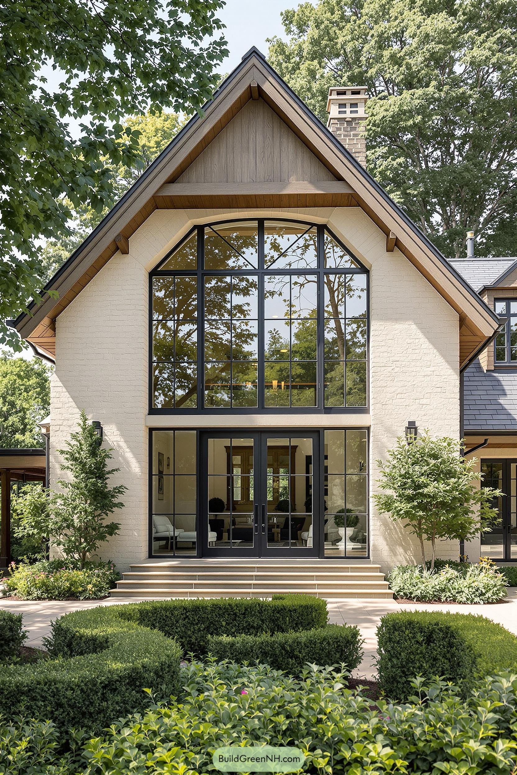 Modern European country home with large glass windows