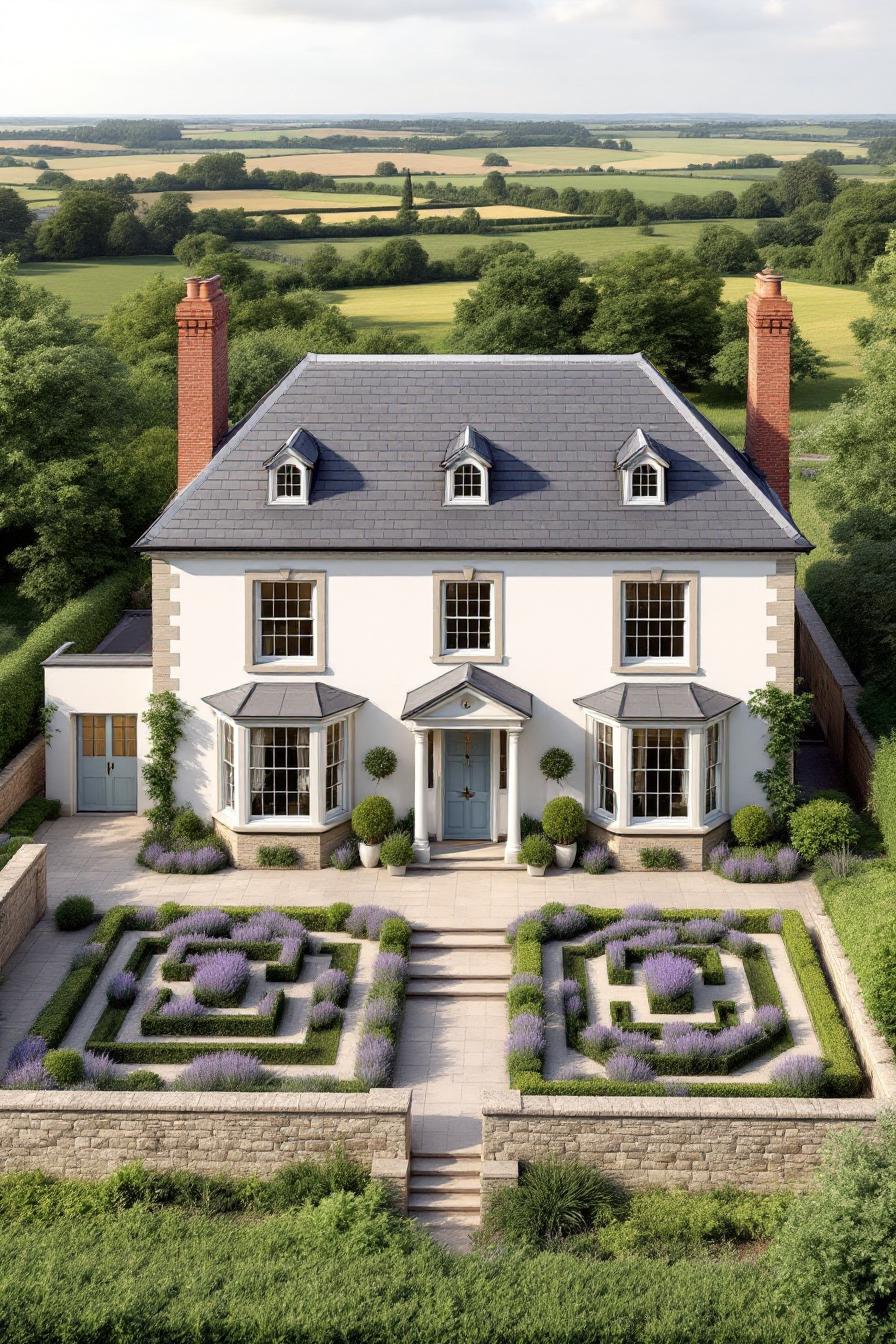 Elegant Georgian farmhouse with manicured gardens