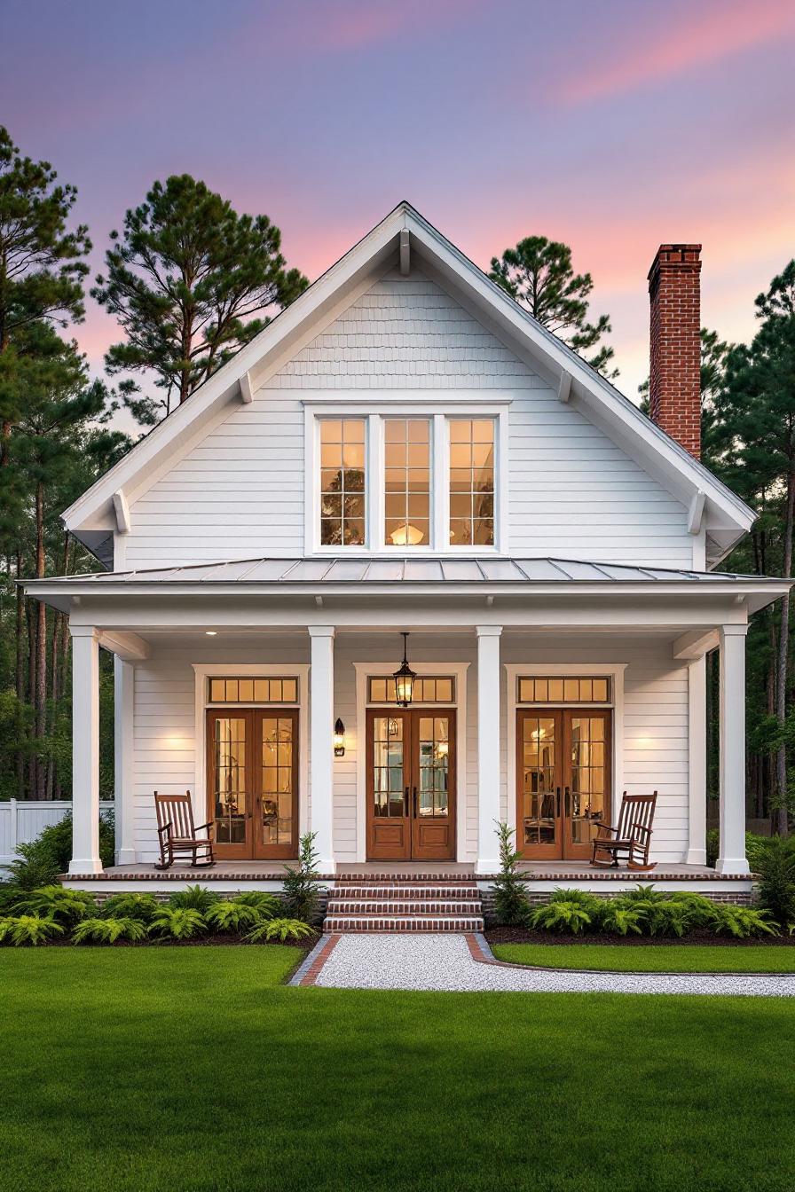 Charming white Lowcountry house with a welcoming porch