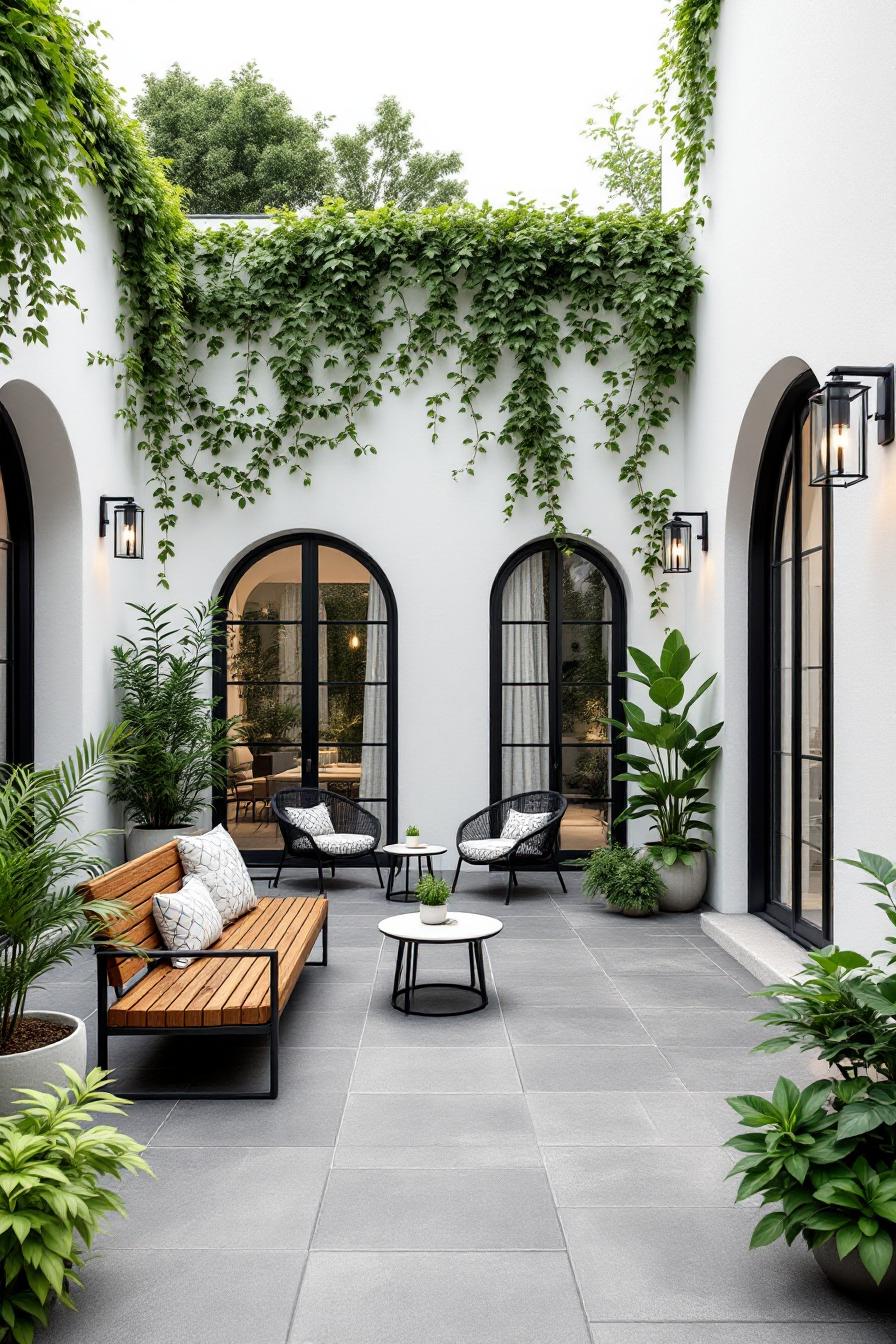 Outdoor courtyard with furniture and plants