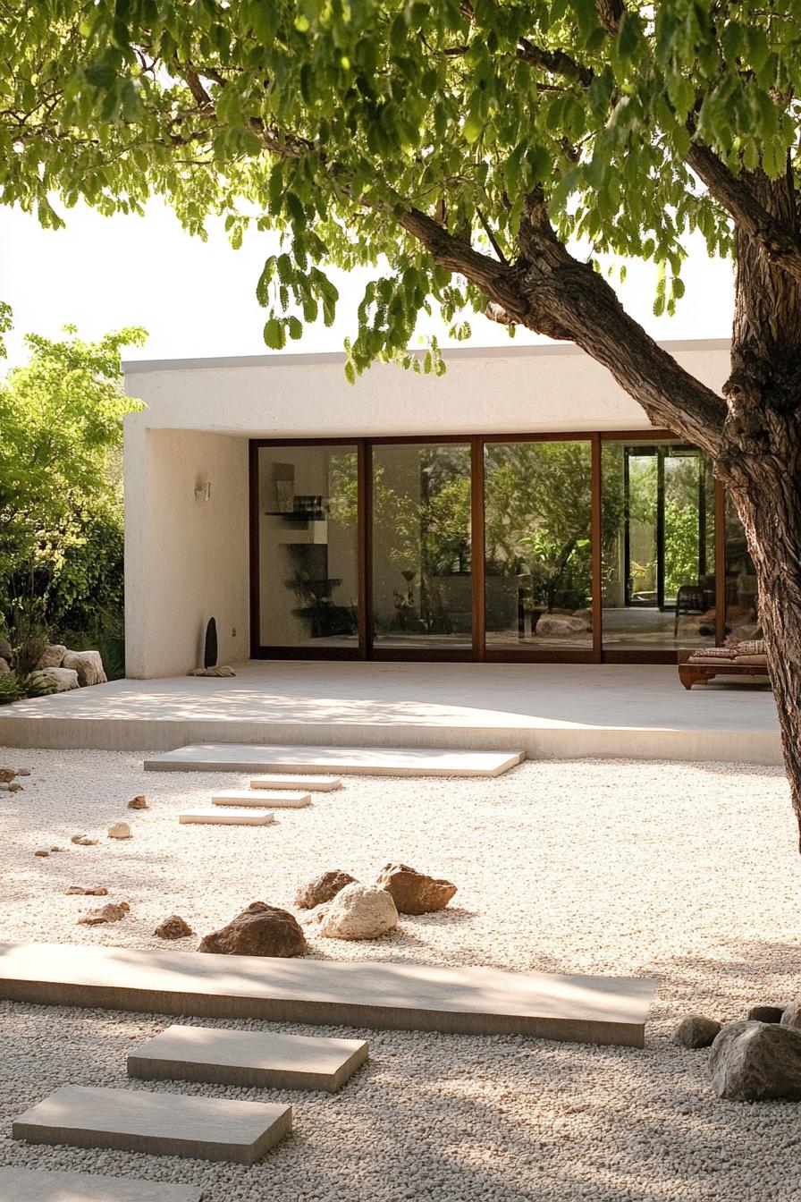 Modern courtyard with stepping stones and trees