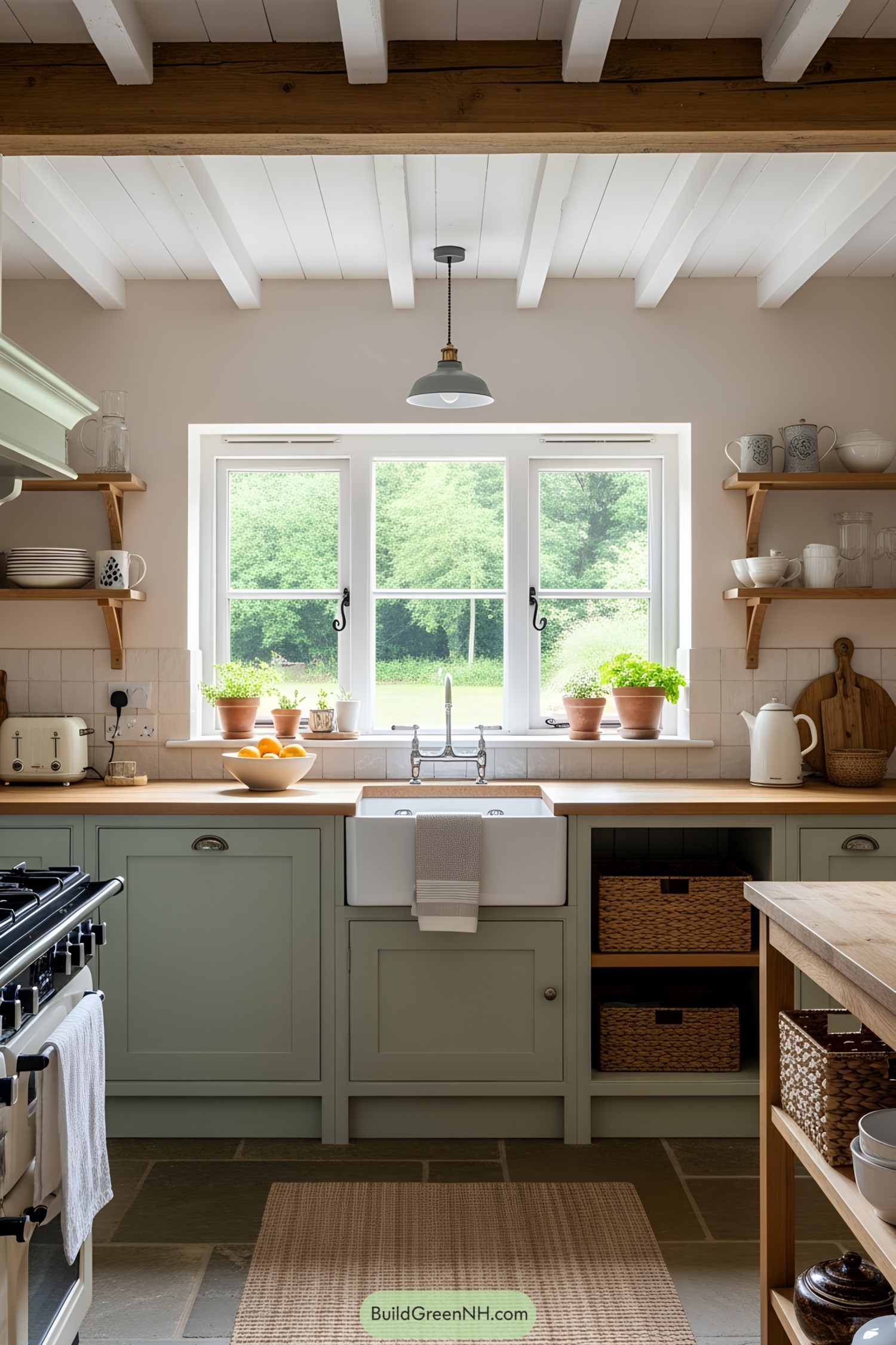 Rustic kitchen with plants on the windowsill