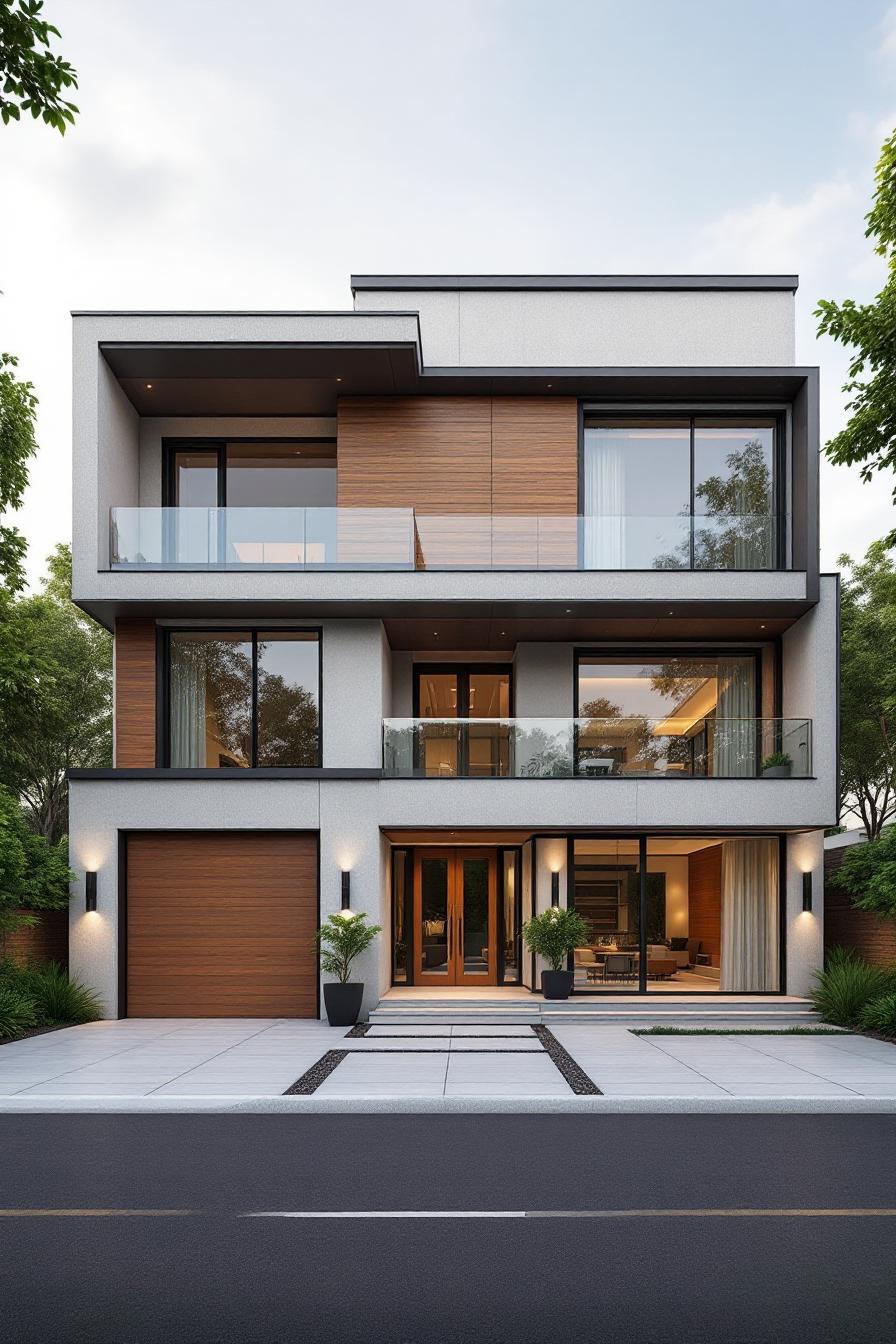 Contemporary villa with wooden accents and large glass windows