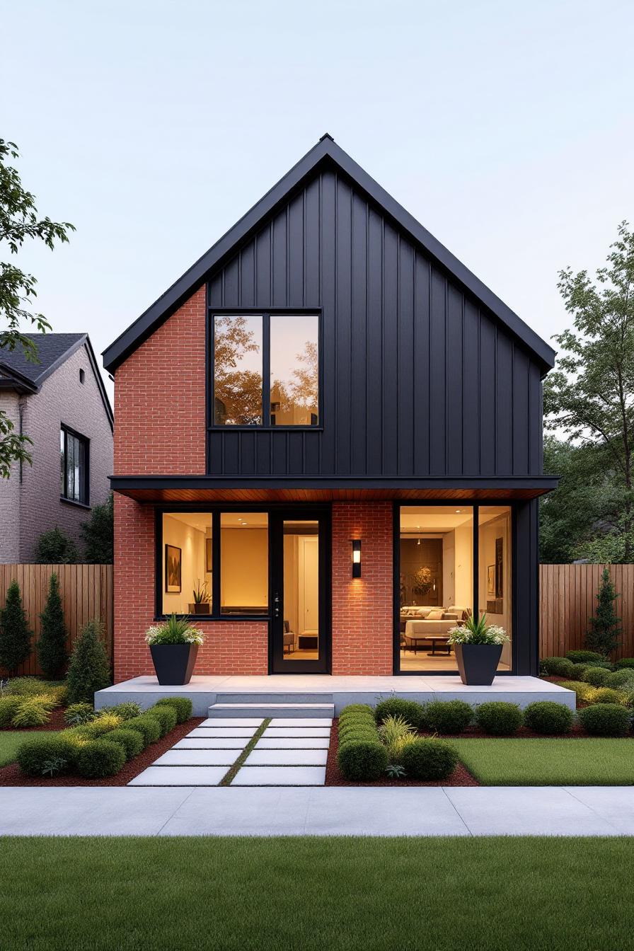 Modern red brick house with sleek black accents