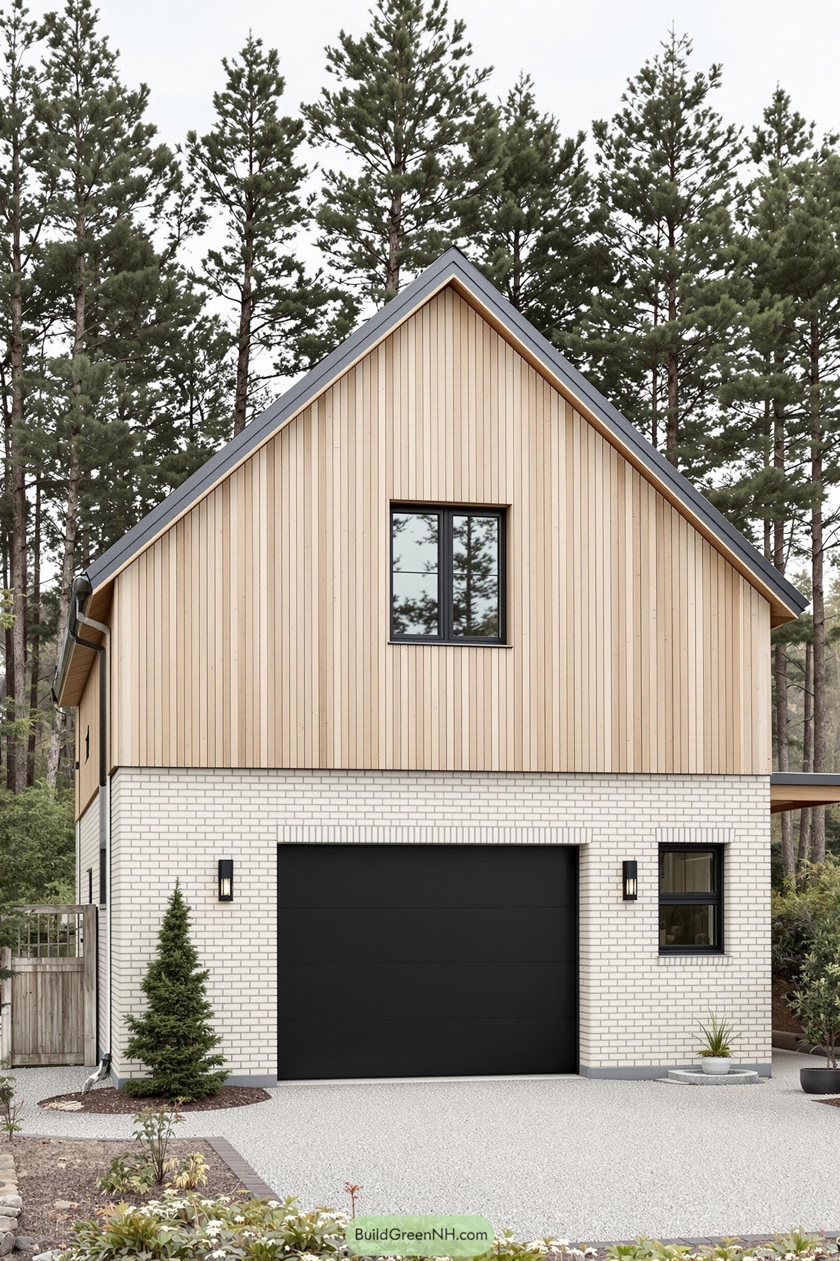 Scandinavian barn house with wood and brick facade