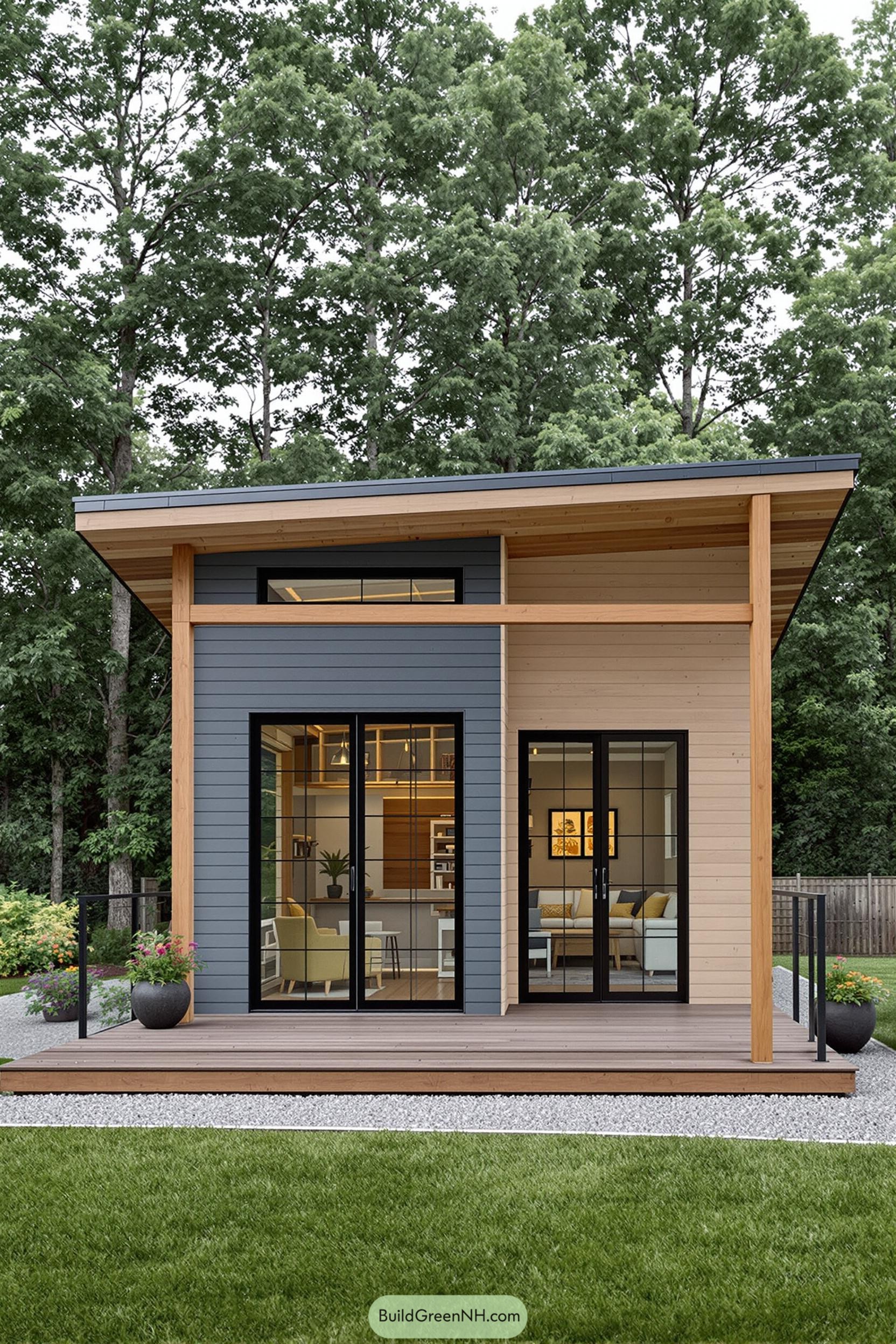Small modern bungalow with large glass doors