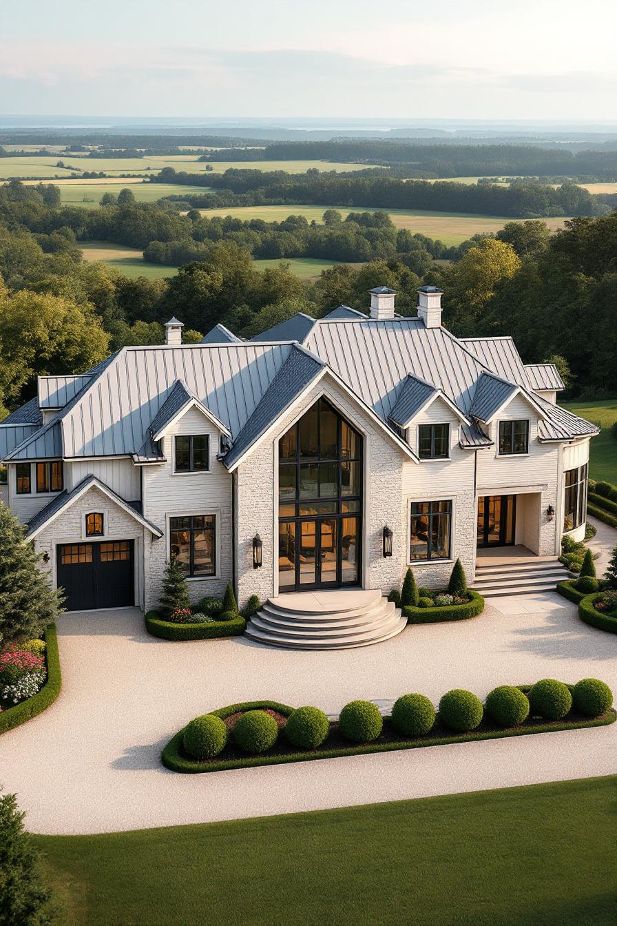 Grand farmhouse amidst lush greenery