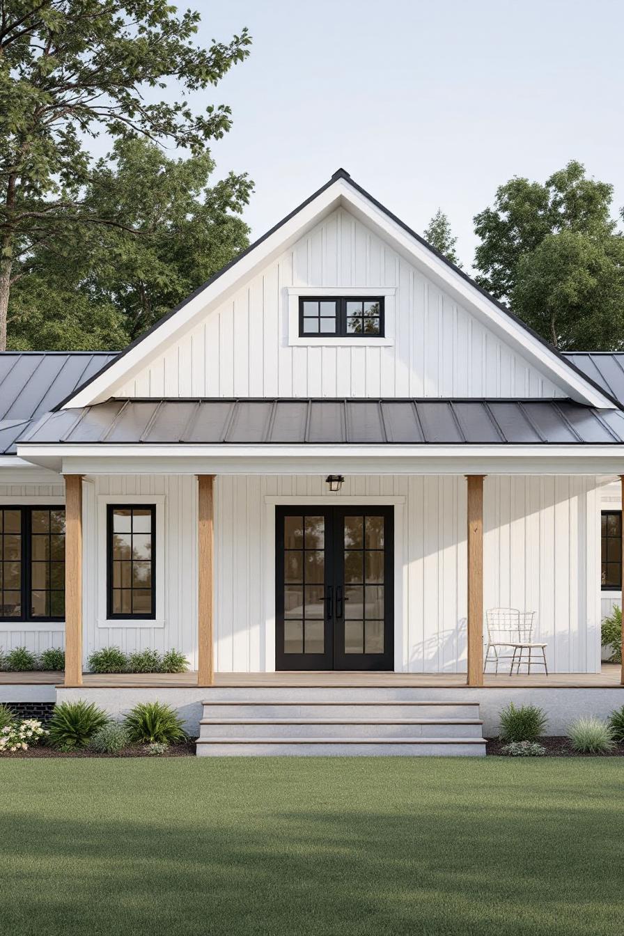 Charming white house with a metal roof and cozy porch