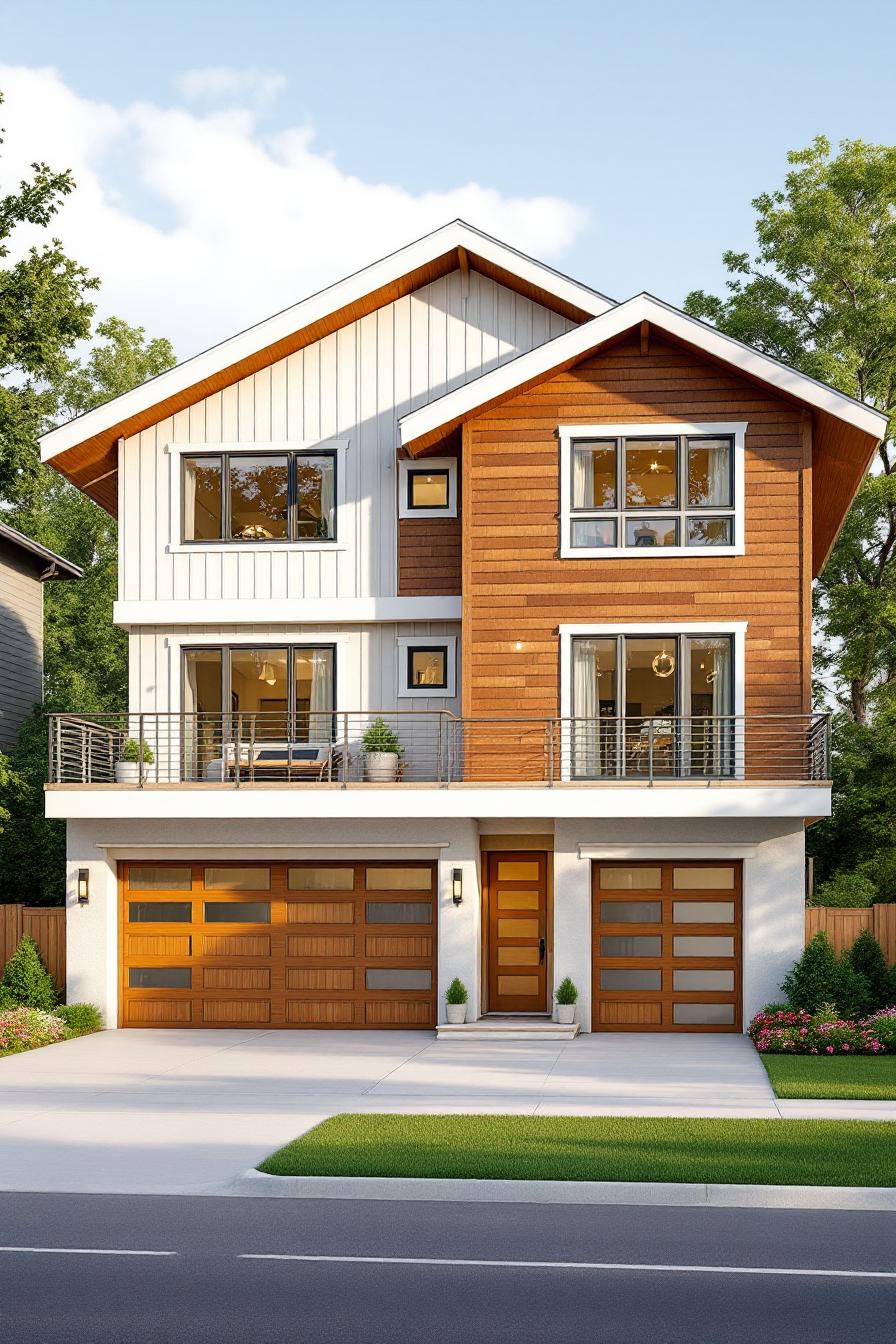 Chic Craftsman-style house with wooden accents
