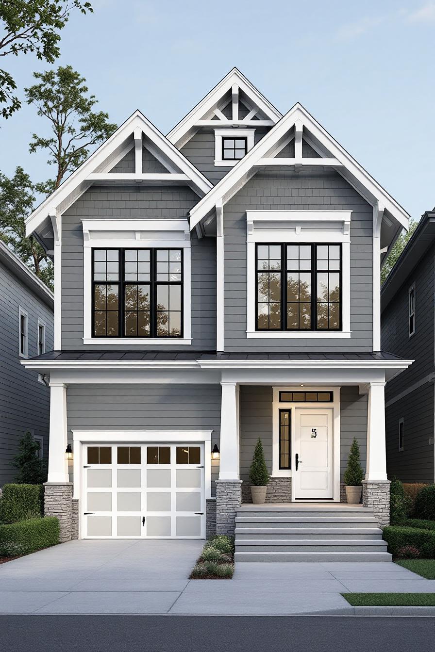 Classic craftsman house with steep gables and pristine detailing