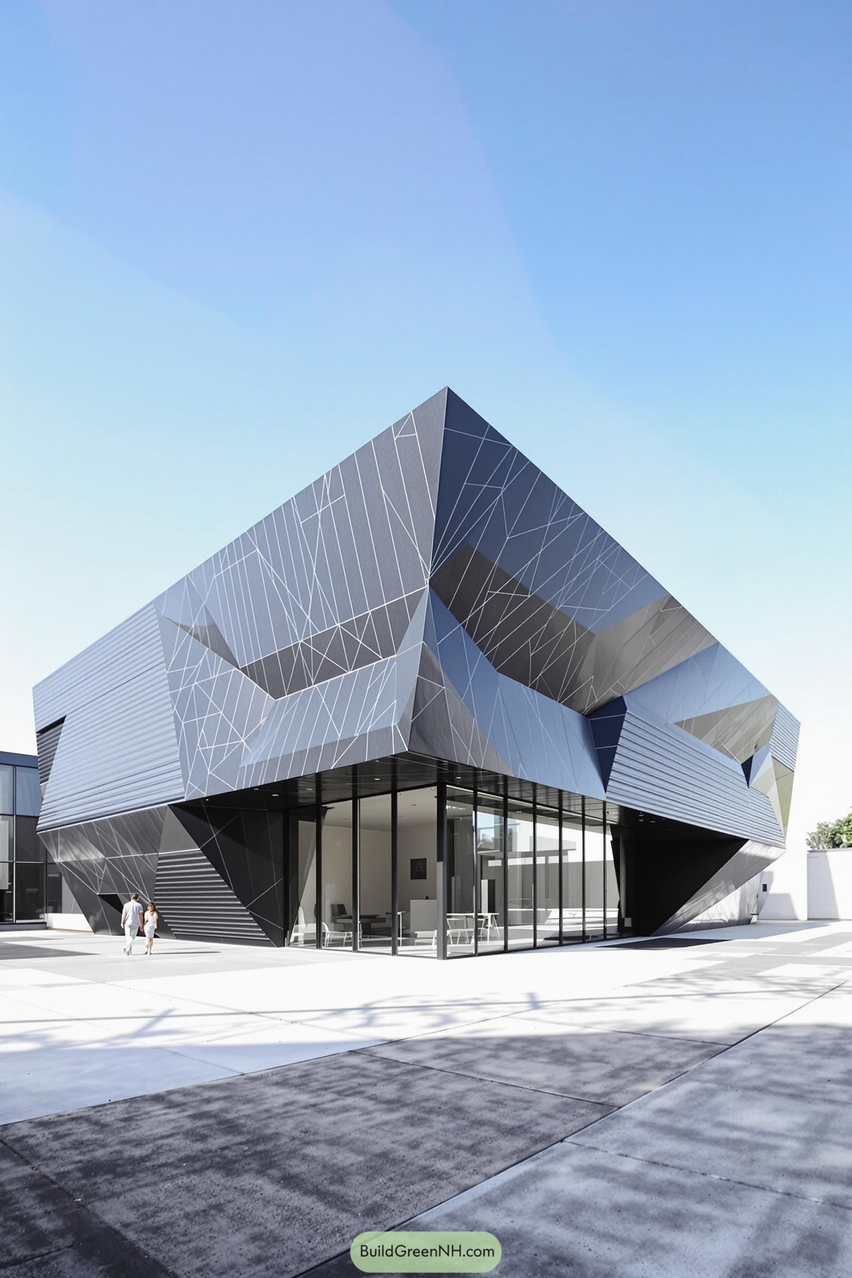 Modern angular industrial building with geometric lines