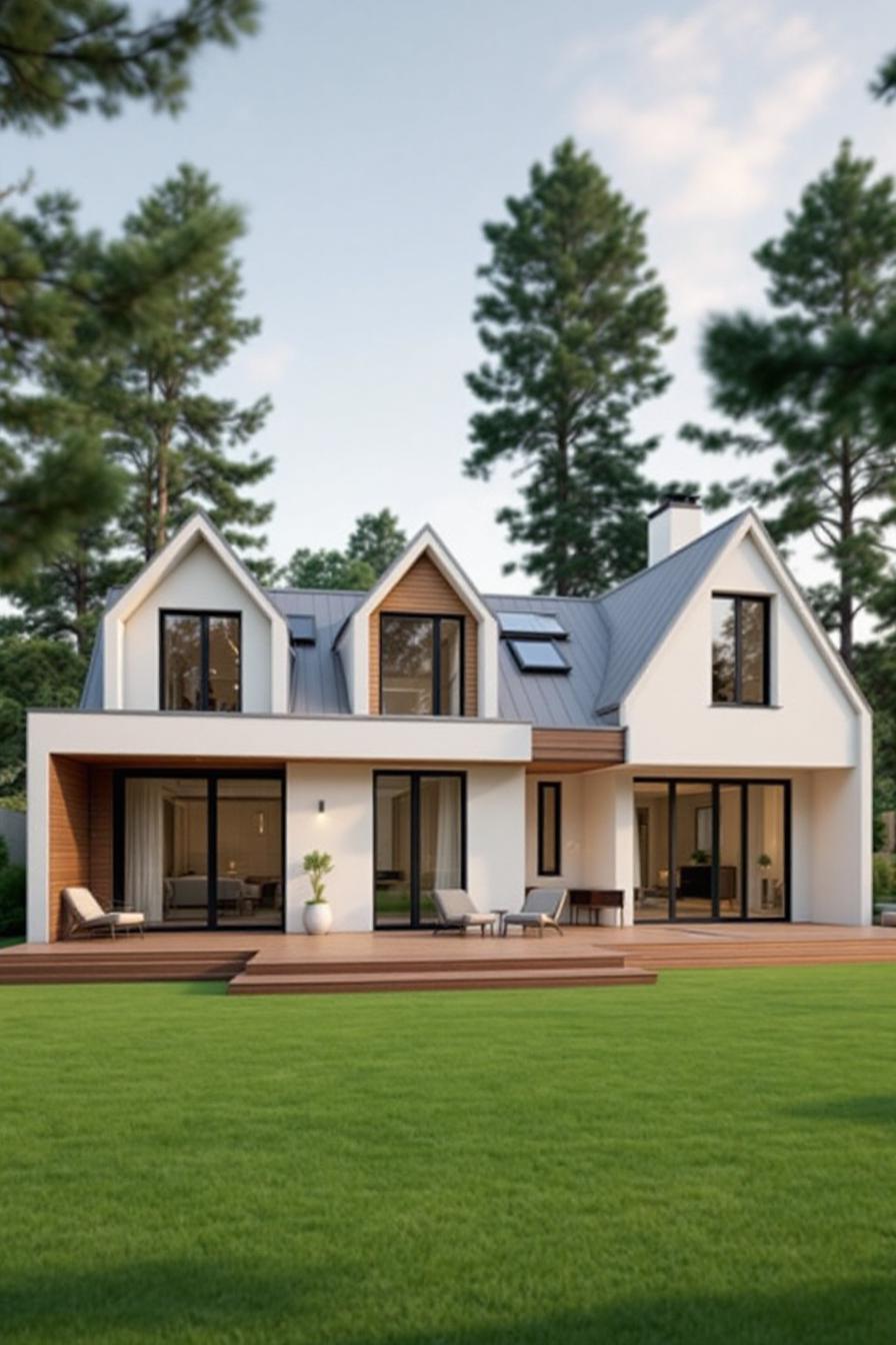 Modern dormer bungalow with large windows and lush lawn