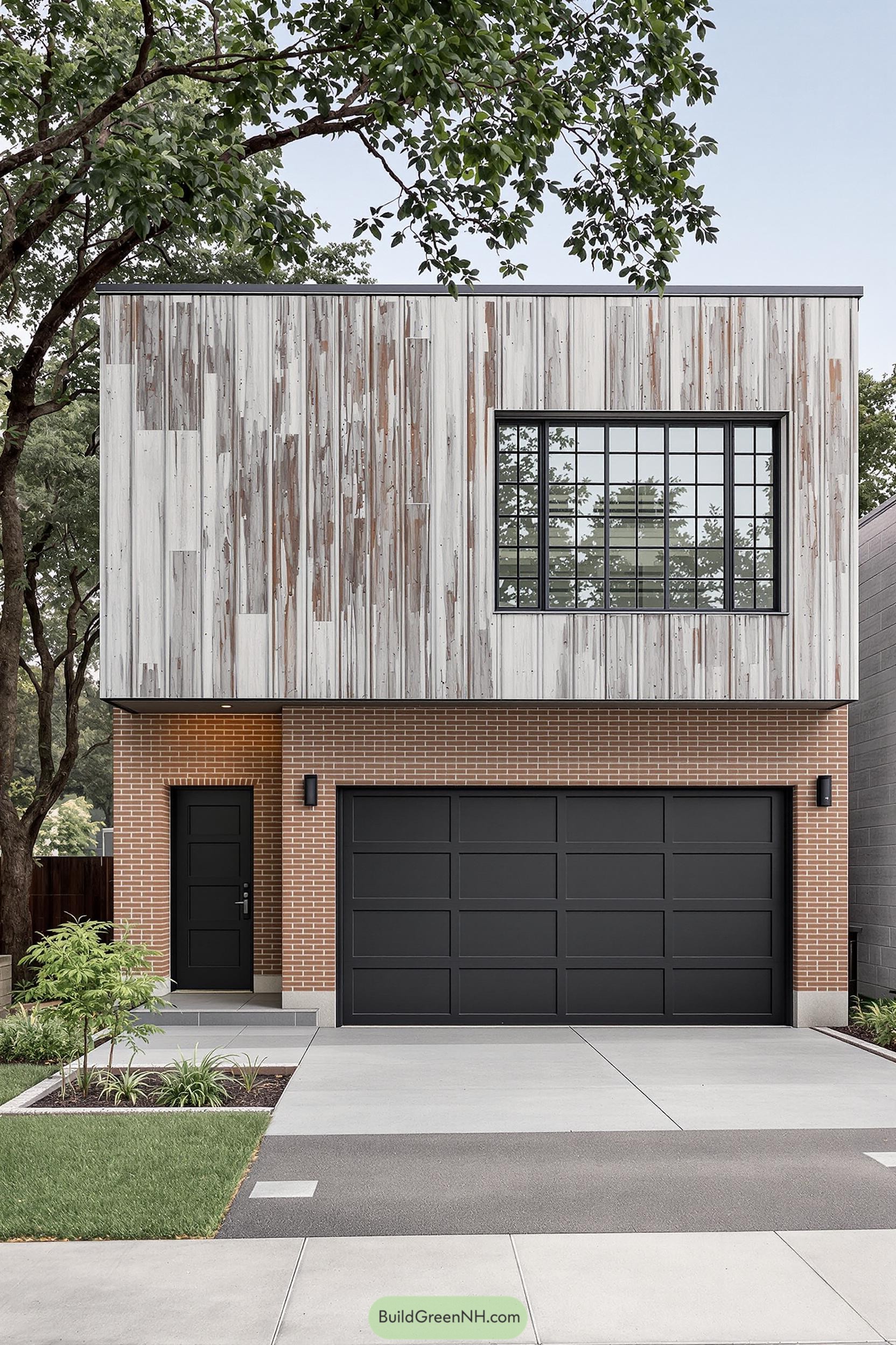 Contemporary house with mixed materials and large windows