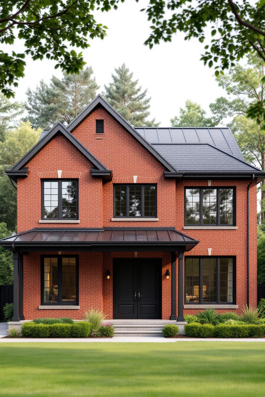 Classic red brick house with dark roof