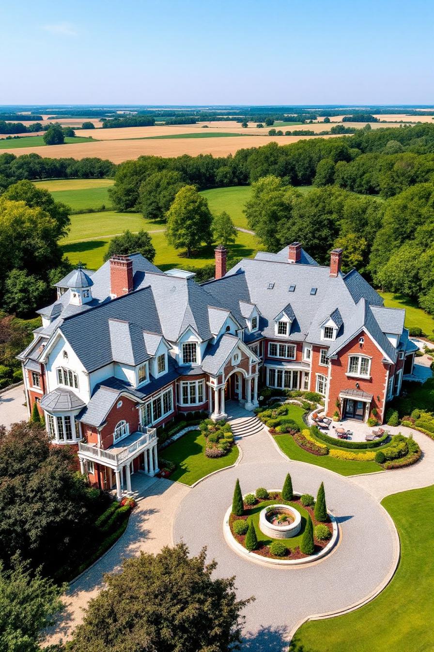 Grand country house with circular driveway