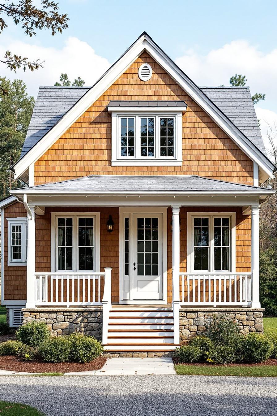 Charming wooden cottage with a stone foundation