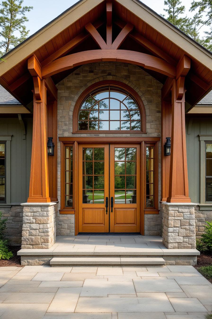Inviting wooden and stone entrance of a Craftsman house