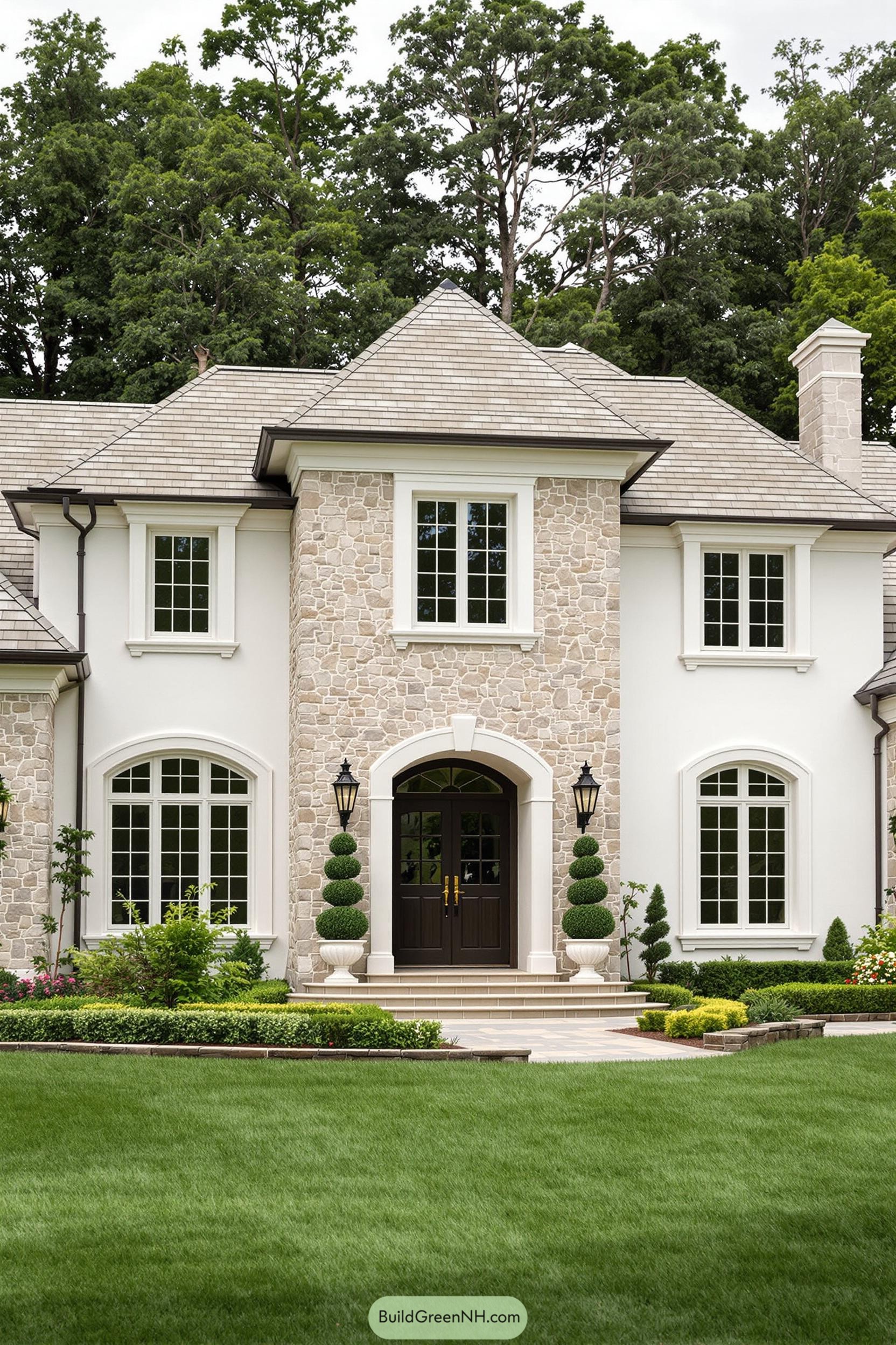 Elegant stone facade of a European-style home
