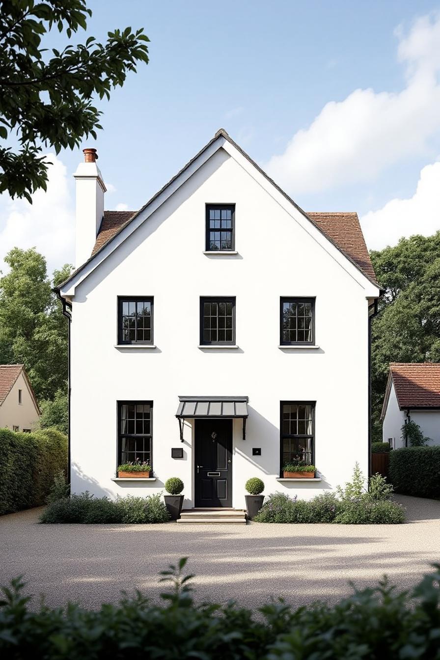 Classic Georgian house with black windows and chimney
