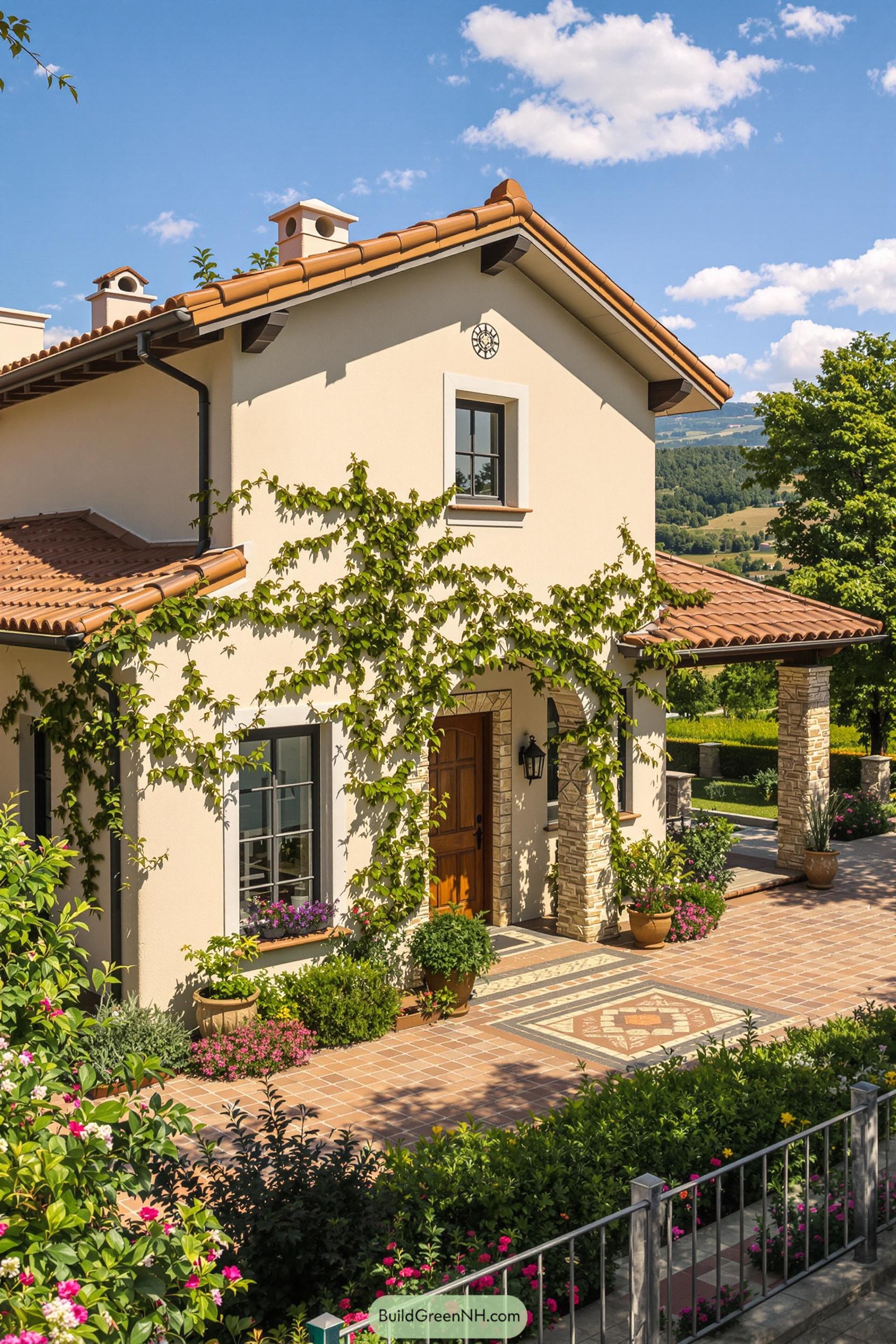 Charming Tuscan cottage with ivy-covered walls and terracotta roof