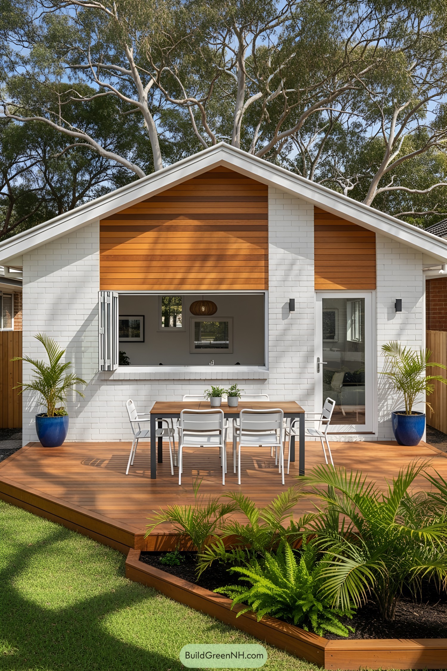 Chic coastal bungalow with outdoor deck and lush garden