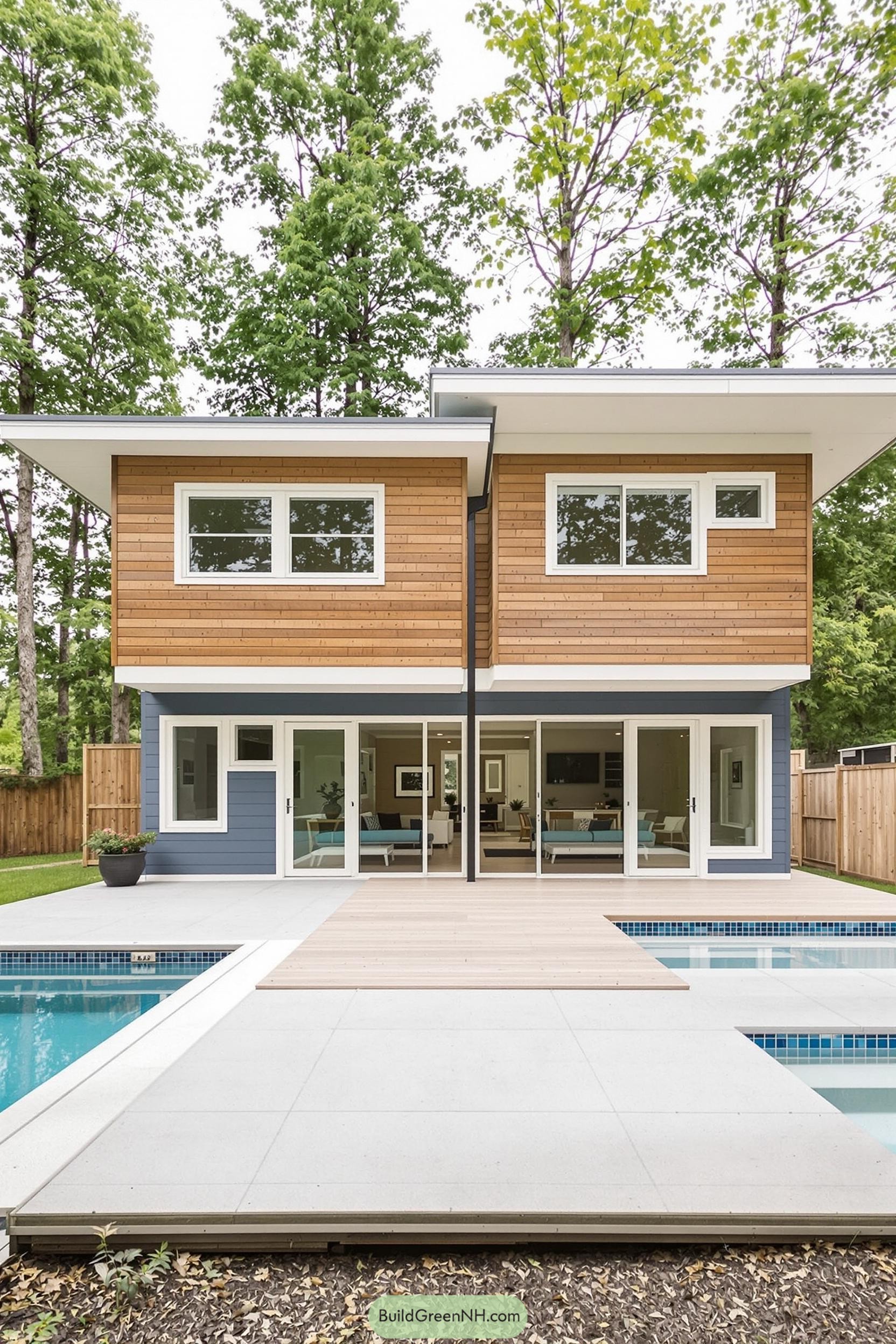 Modern guest house with pool in the backyard