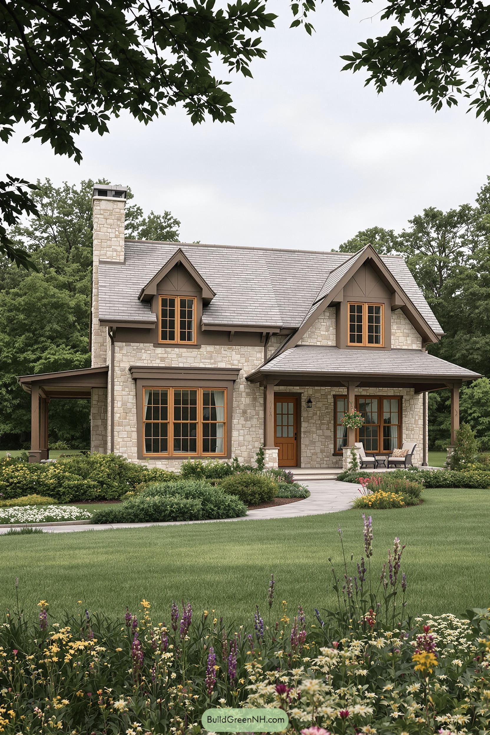 Charming stone farmhouse surrounded by lush greenery