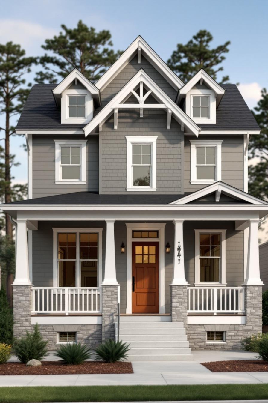 Two-story Craftsman house with a porch and brick accents